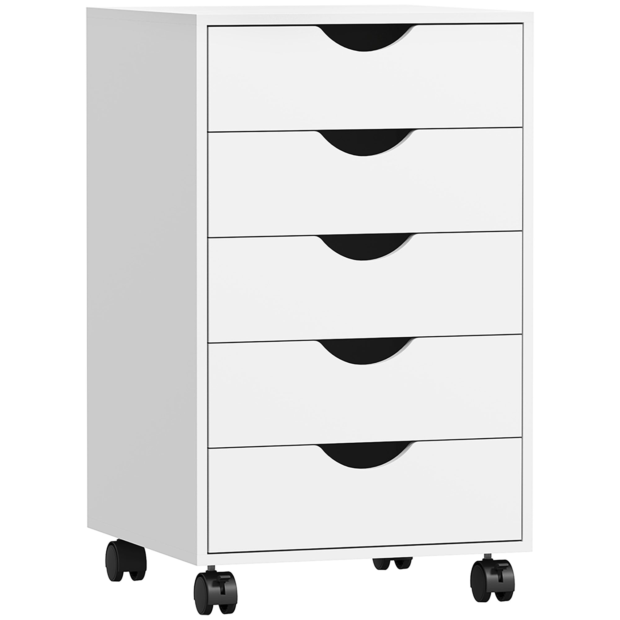 HOMCOM 5 Drawer Mobile Filing Cabinet, Vertical File Cabinet, Modern Rolling Office Storage Organizer Cupboard, White