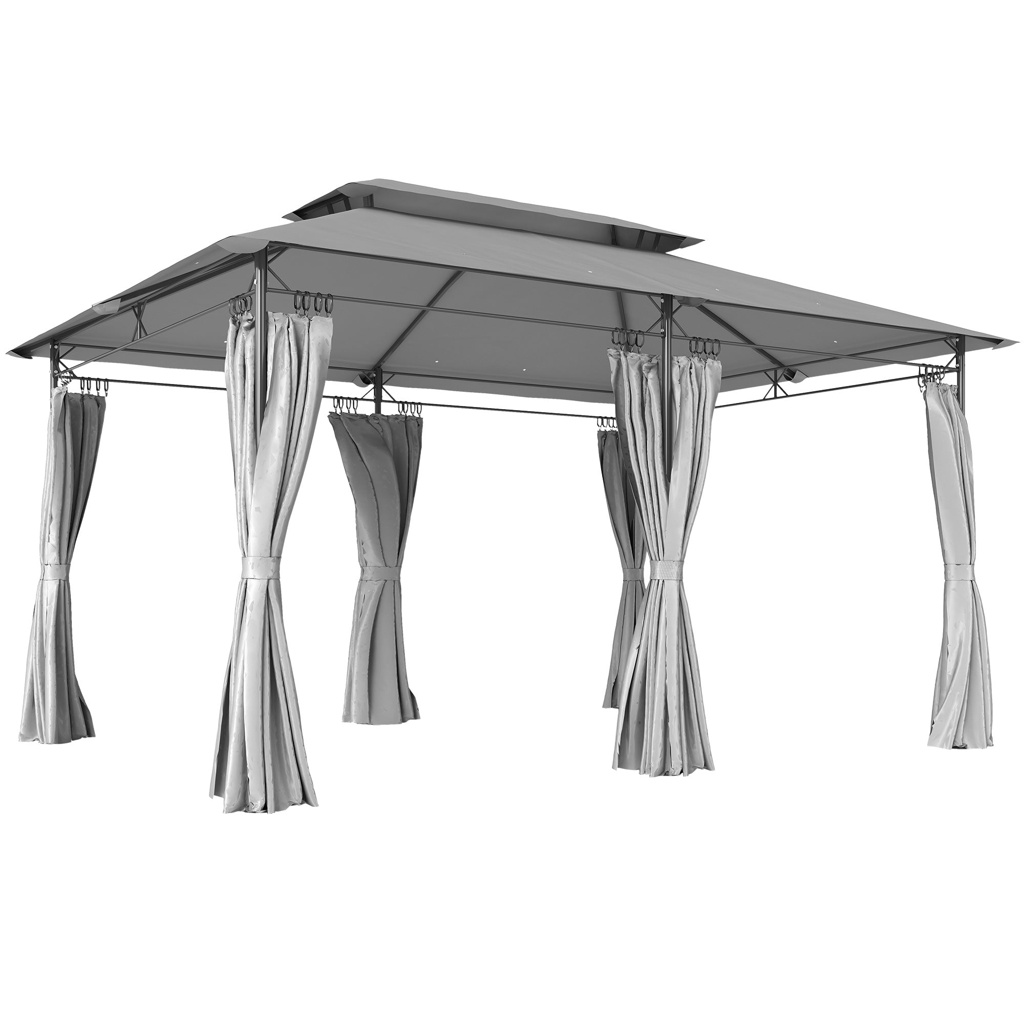Outsunny 4+1 Burner Gas BBQ Grill, Outdoor Barbecue Trolley with Wheels, Warming Rack, Side Shelves, Cabinet, Thermometer for Garden, Party, Camping, 125 L x 51 W x 100 H cm, Grey