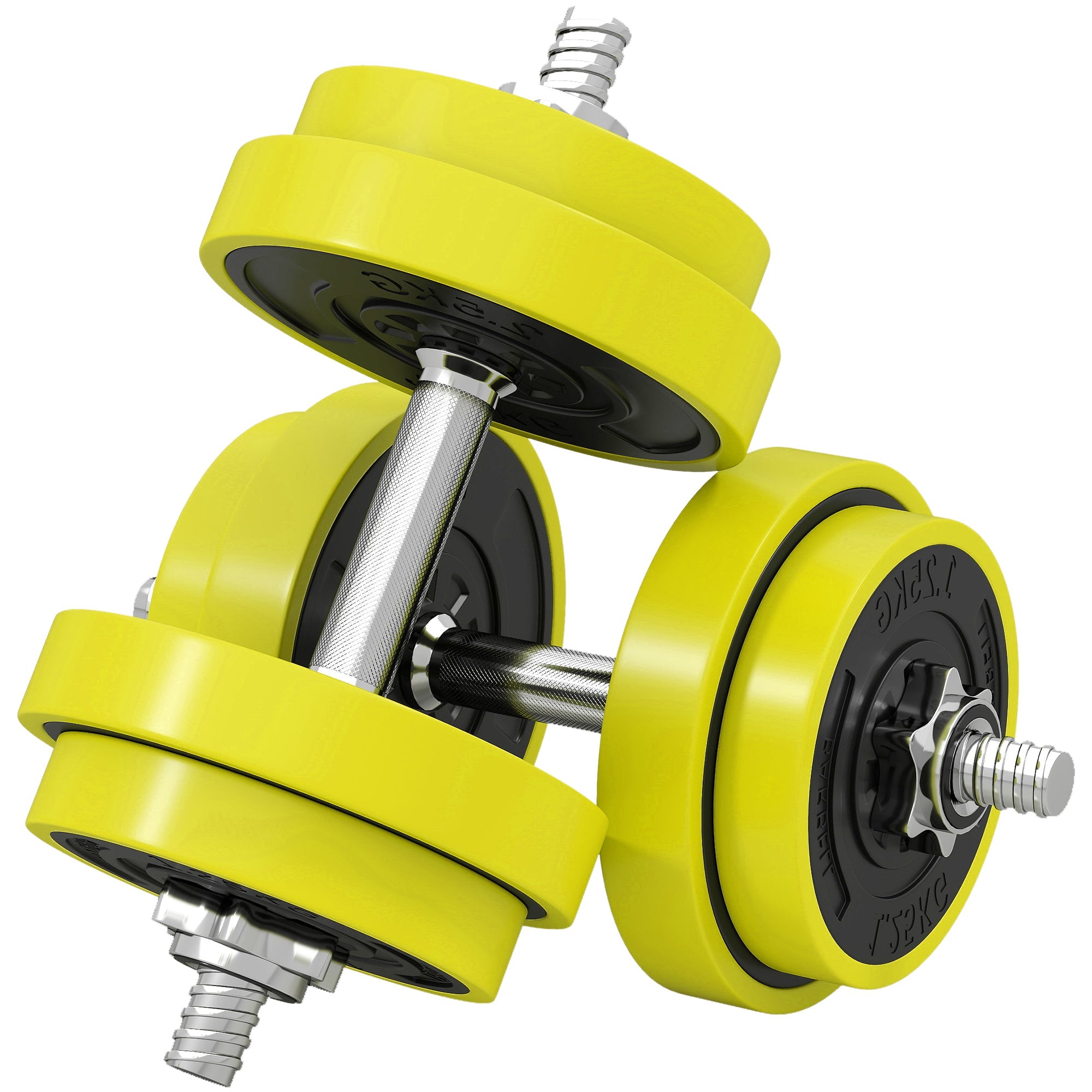 HOMCOM 20KGS 2-In-1 Dumbbell & Barbell Adjustable Set Strength Muscle Exercise Fitness Plate Bar Clamp Rod Home Gym Sports Area, Yellow