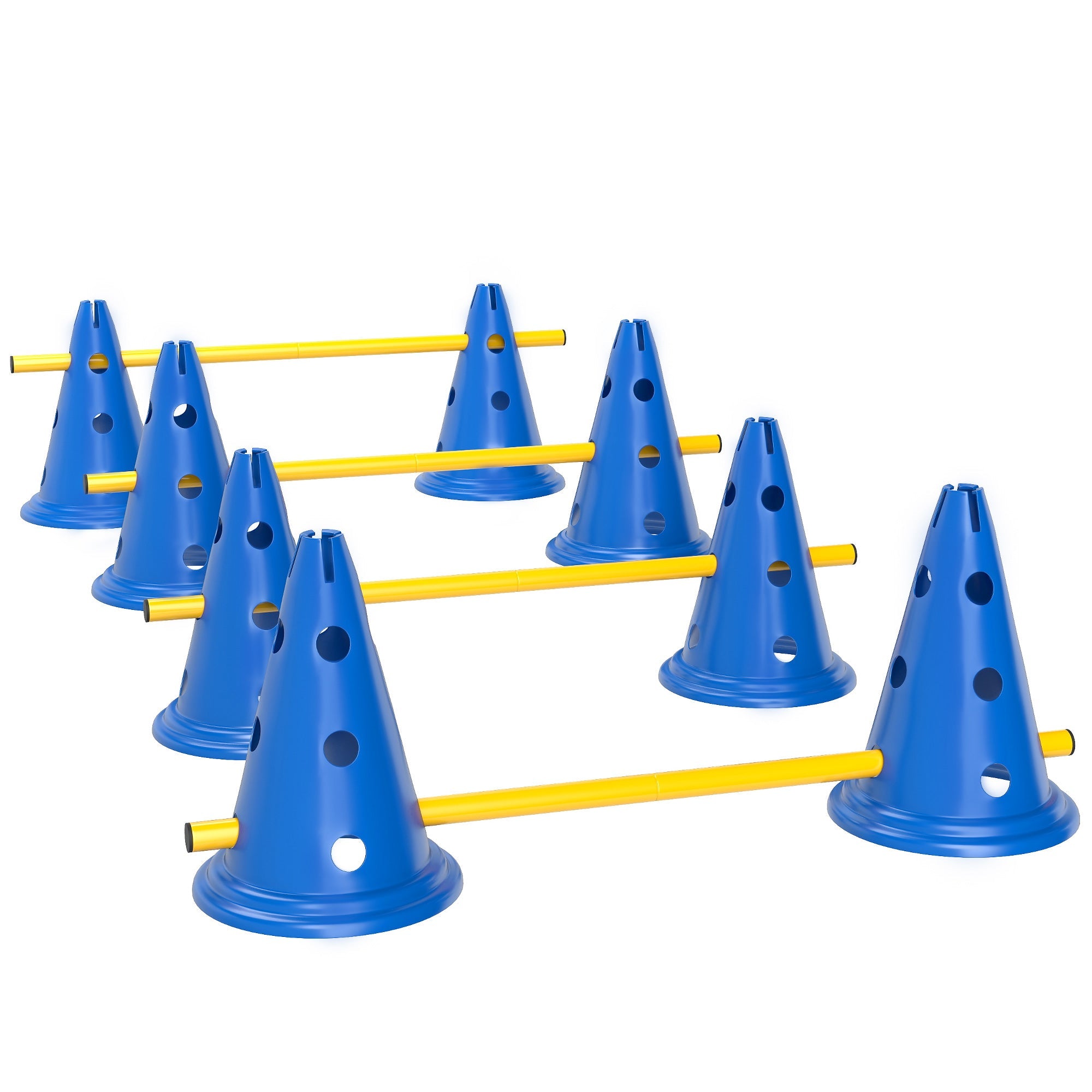 PawHut Dog Agility Equipment Set of Eight Cones, Eight Poles w Carry Bag, Four-Piece Adjustable Height Jumping Obstacles Blue