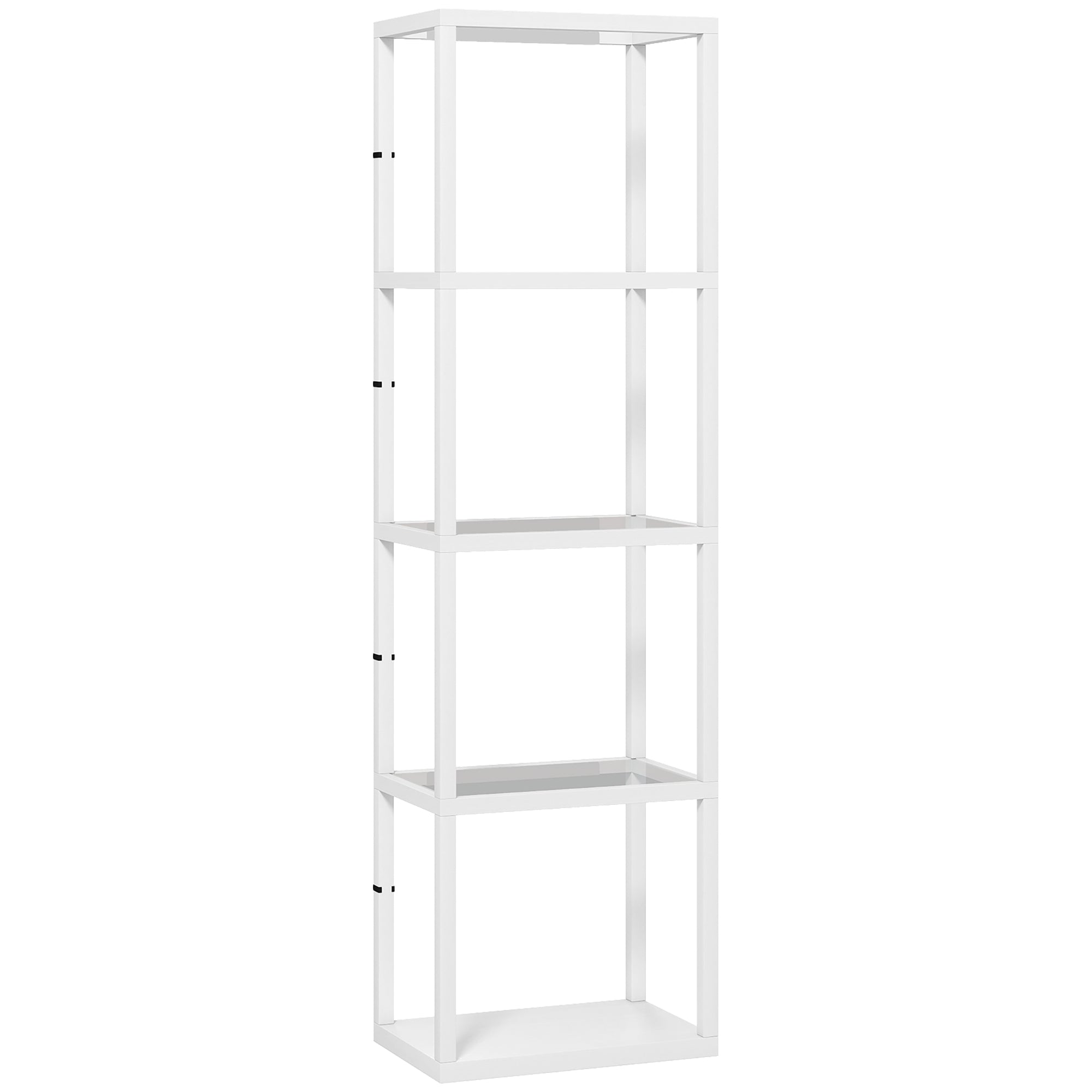 HOMCOM LED Floor Lamp with Glass Shelves, 4 Layers Dimmable Tall Standing Lamp, Modern Column Shelf Floor Light for Living Room, Bedroom, Office, White