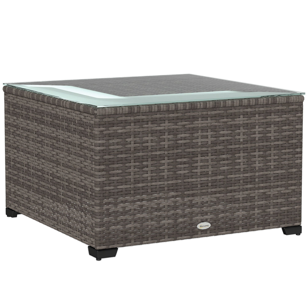 Outsunny 62 x 62cm Glass-Top Rattan Side Table - Dark Grey