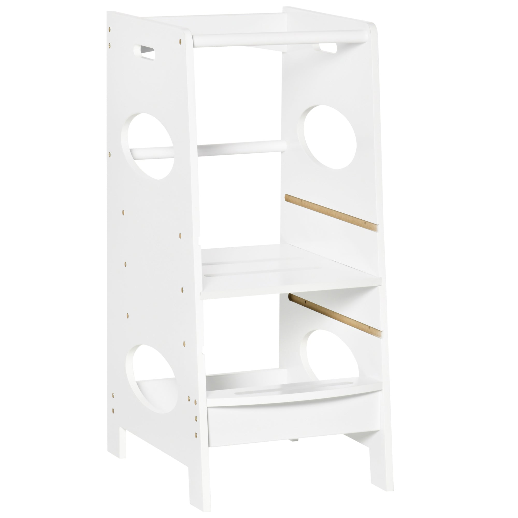 HOMCOM Toddler Step Stool Kids Adjustable Standing Tower with Safety Rail for Kitchen Counter White - North Peak Garden Furniture