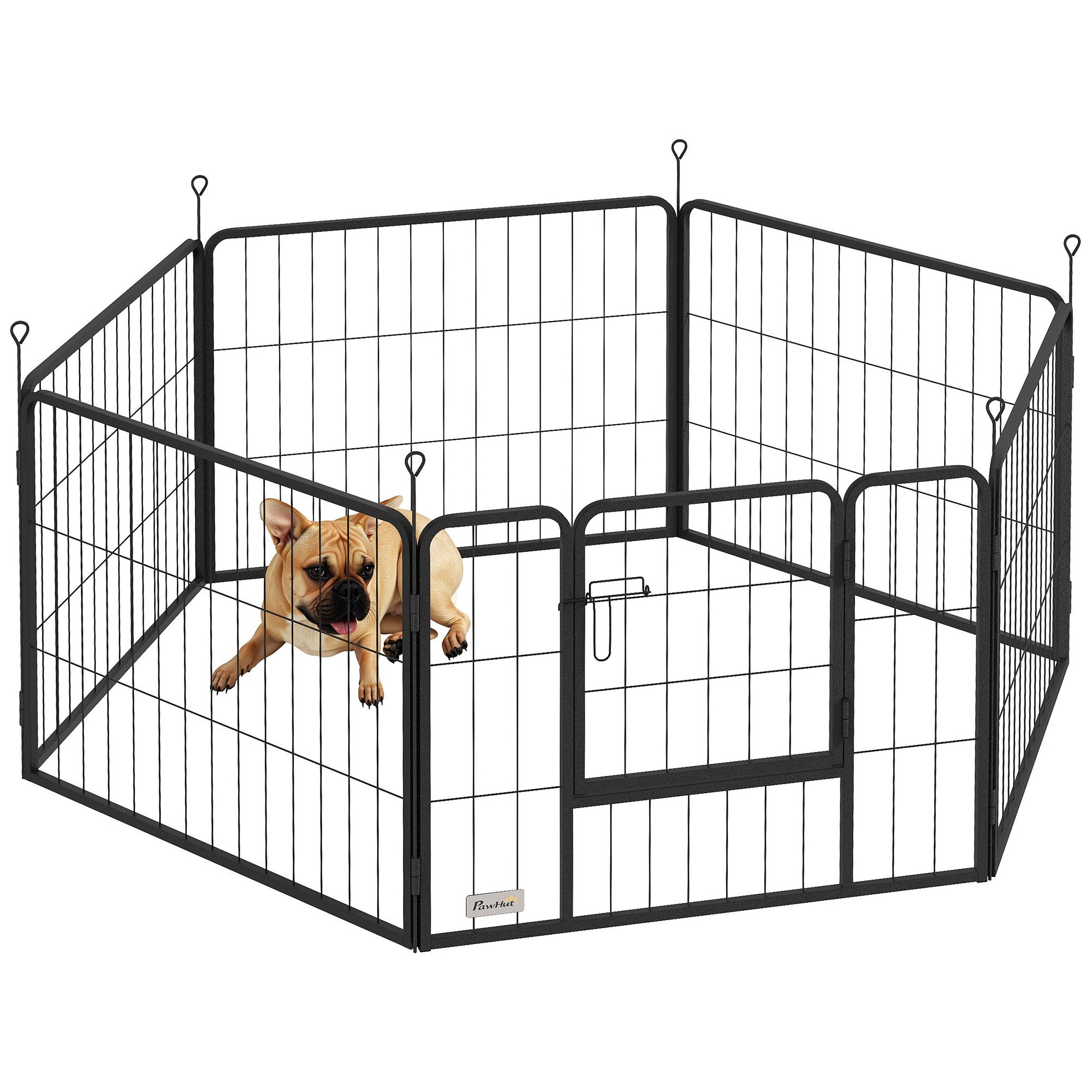 PawHut 6 Panels Dog Playpen, Portable Detachable Puppy Pen with Door, for Small Dogs, 60cm High, Black - North Peak Garden Furniture