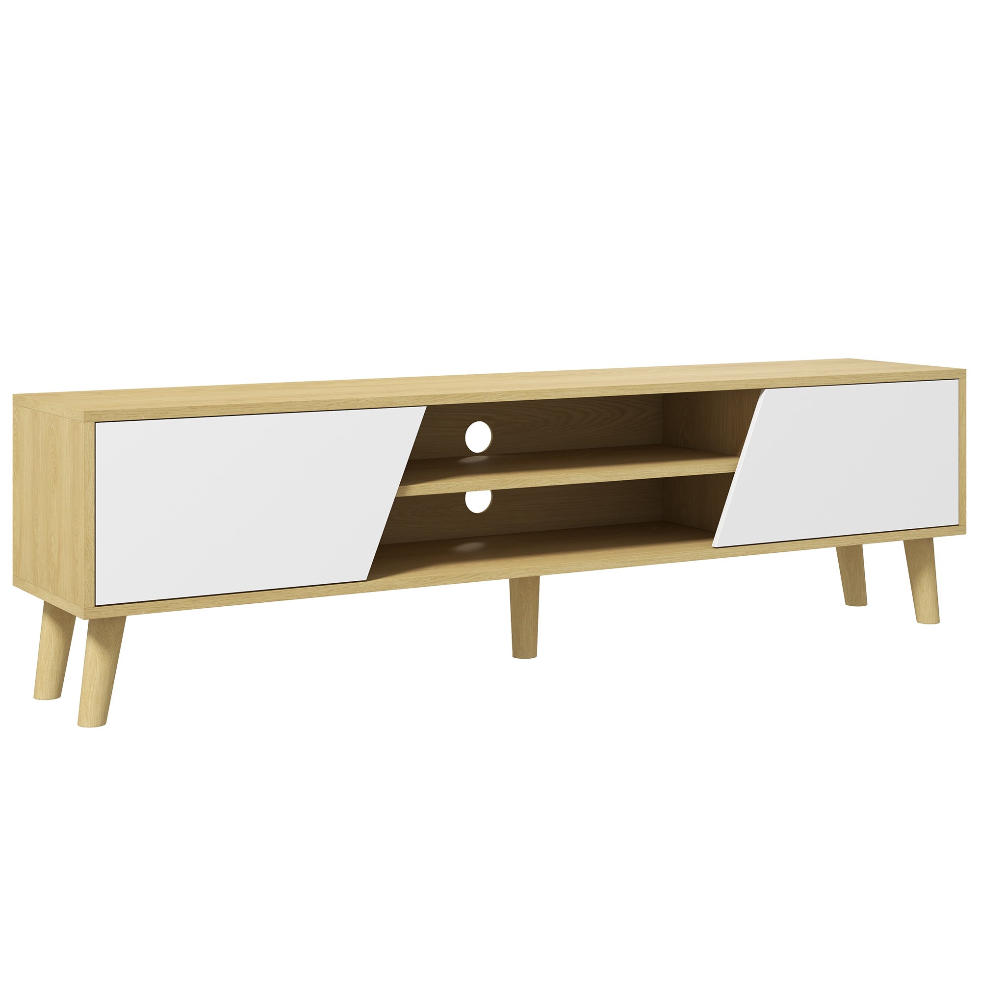 HOMCOM Scandinavian-Style TV Cabinet, with Storage - Wood-Effect/White - North Peak Garden Furniture