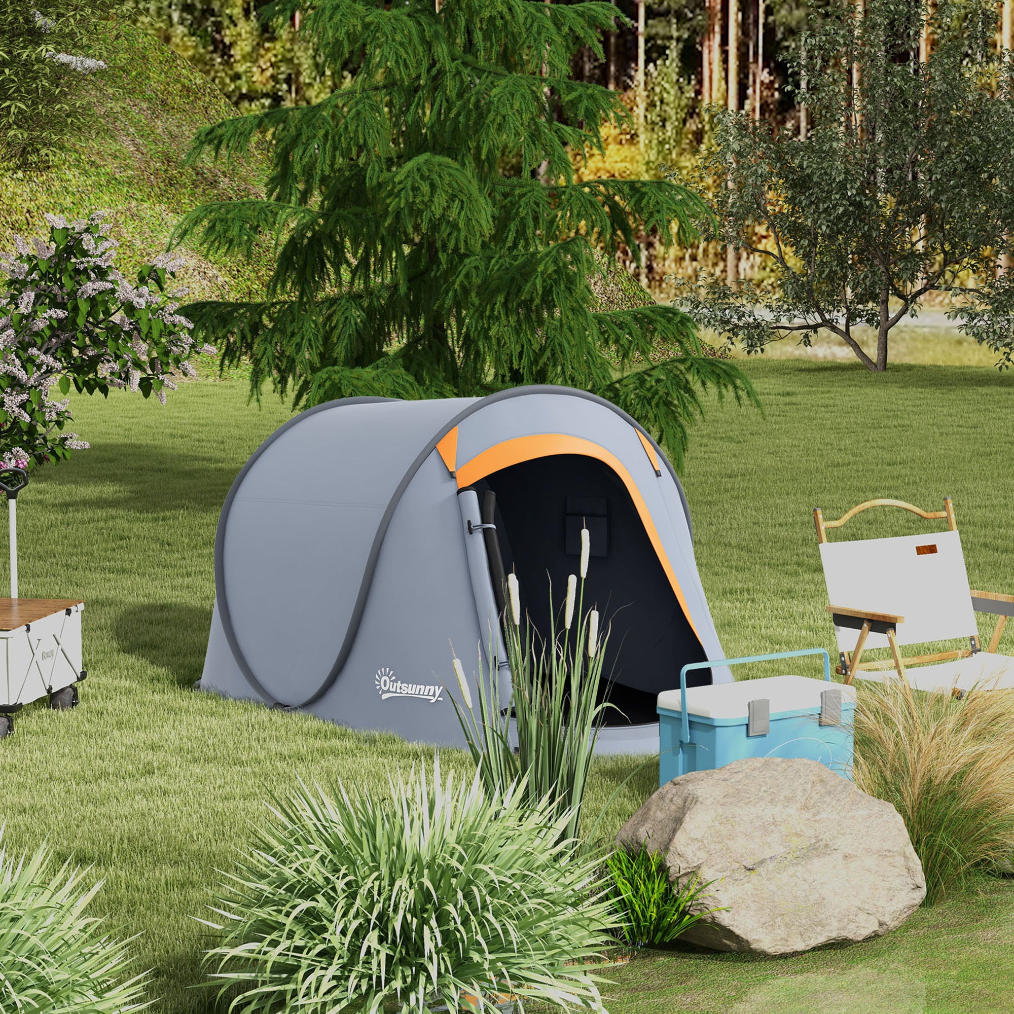 Outsunny Two-Man Pop-Up Dome Tent, with Accessories - Grey - North Peak Garden Furniture