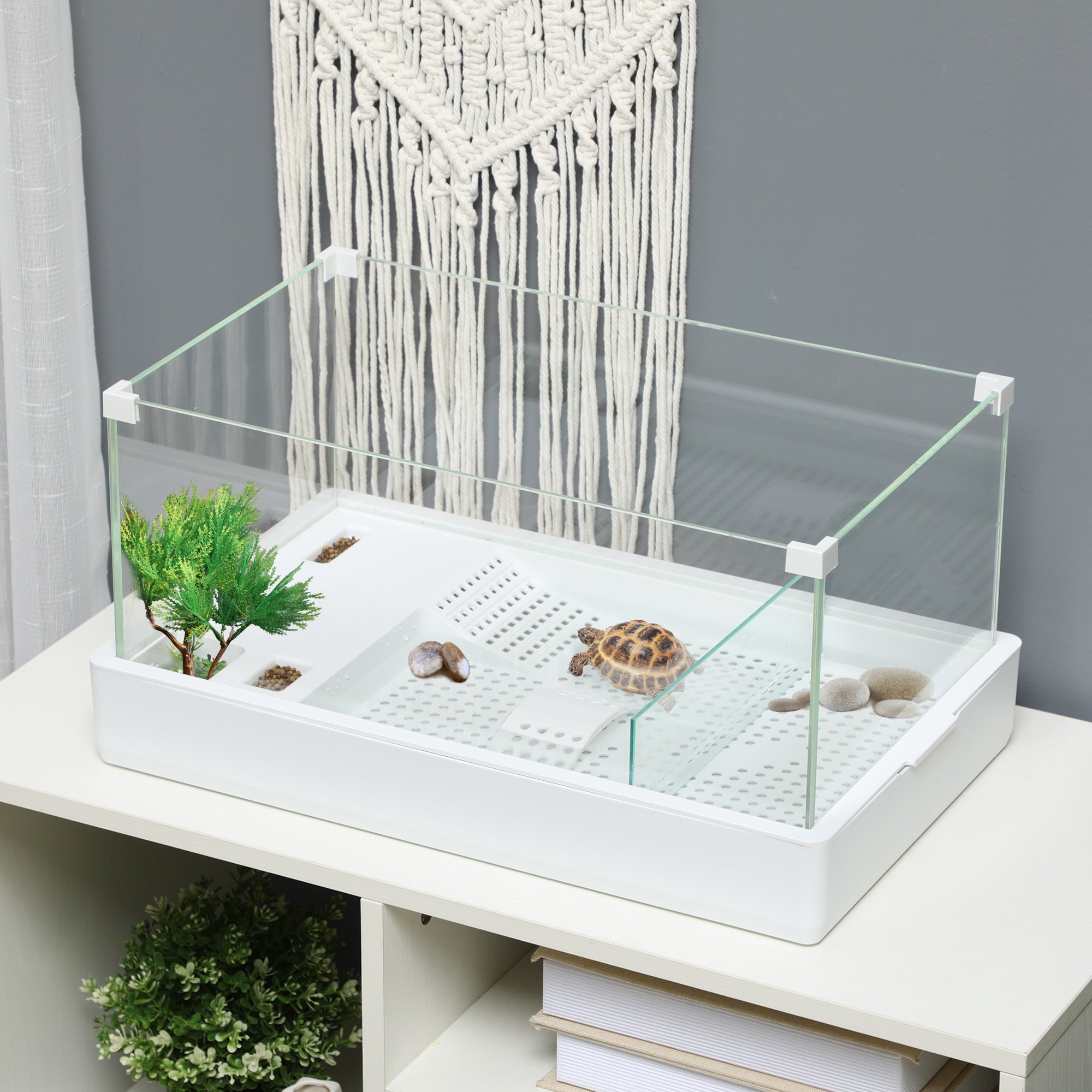 PawHut Turtle Tank, Aquarium Glass Tank w/ Basking Platform, Filter Layer - North Peak Garden Furniture