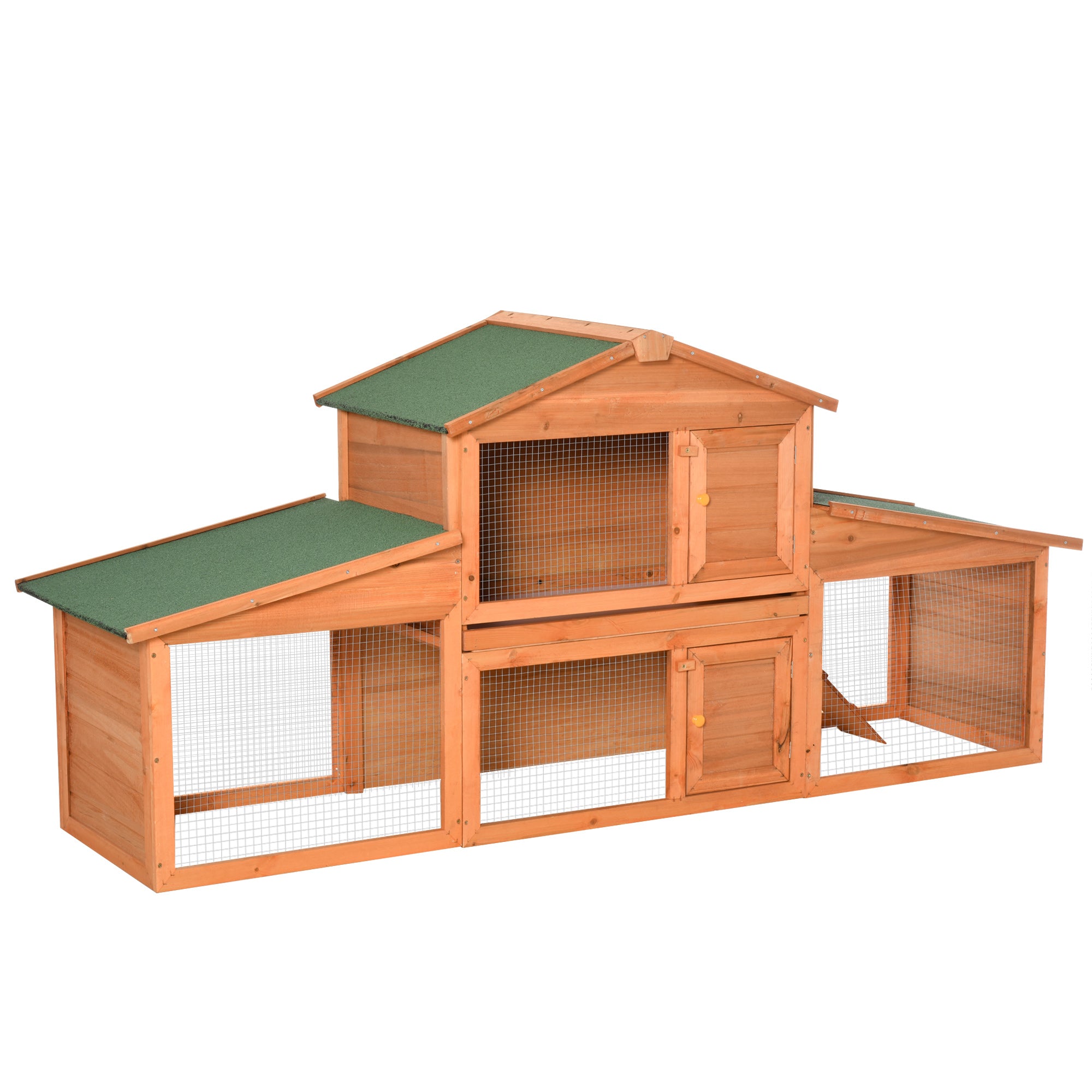 PawHut Large Rabbit Hutch Outdoor, Guinea Pig Hutch, Wooden Small Animal House, with Rabbit Run, 215 x 63 x 97 cm - North Peak Garden Furniture