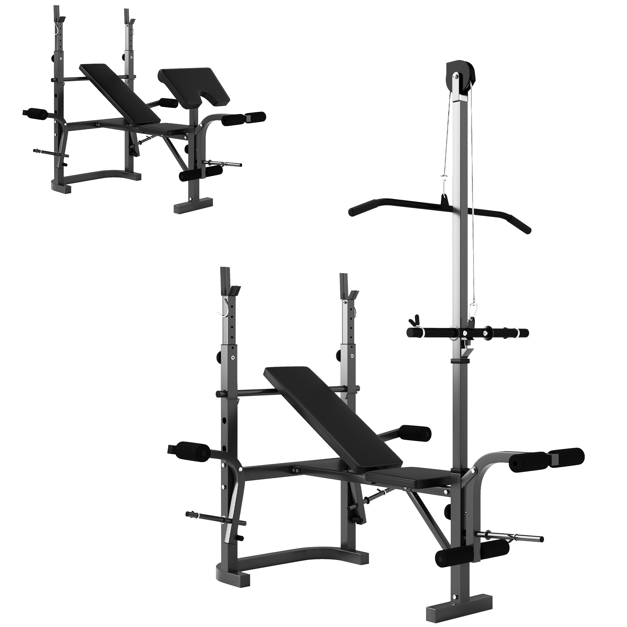 SPORTNOW Adjustable Weight Bench with Bench Press Rack, Preacher Curl Bench, Leg Extension and Lat Pull Down Machine, Incline or Flat Workout Bench for Home Gym Strength Training Weight Lifting - North Peak Garden Furniture