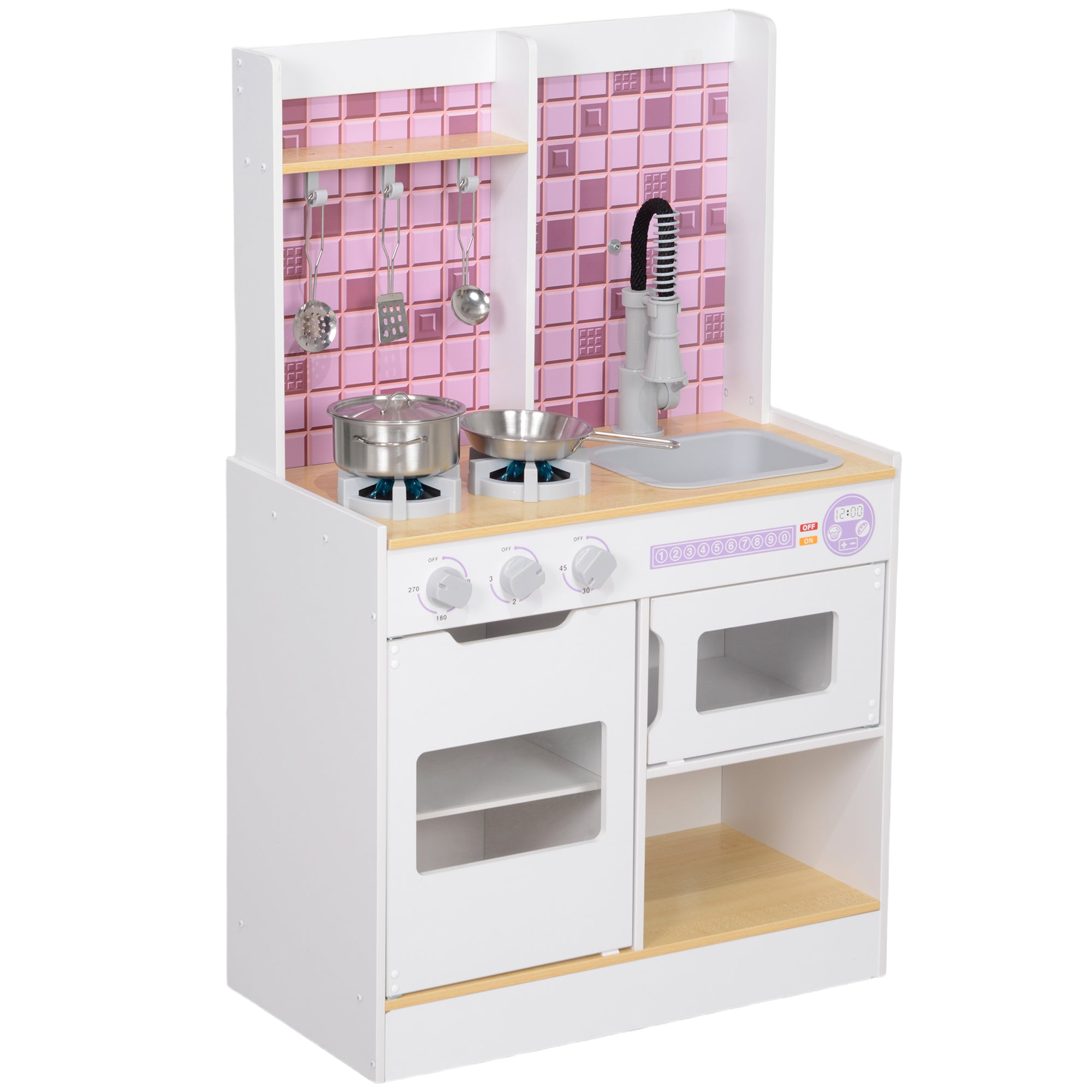 AIYAPLAY Kids Play Kitchen, Pretend Play Kitchen with Realistic Oven, Stove, Sink, Kitchen Accessories, White - North Peak Garden Furniture
