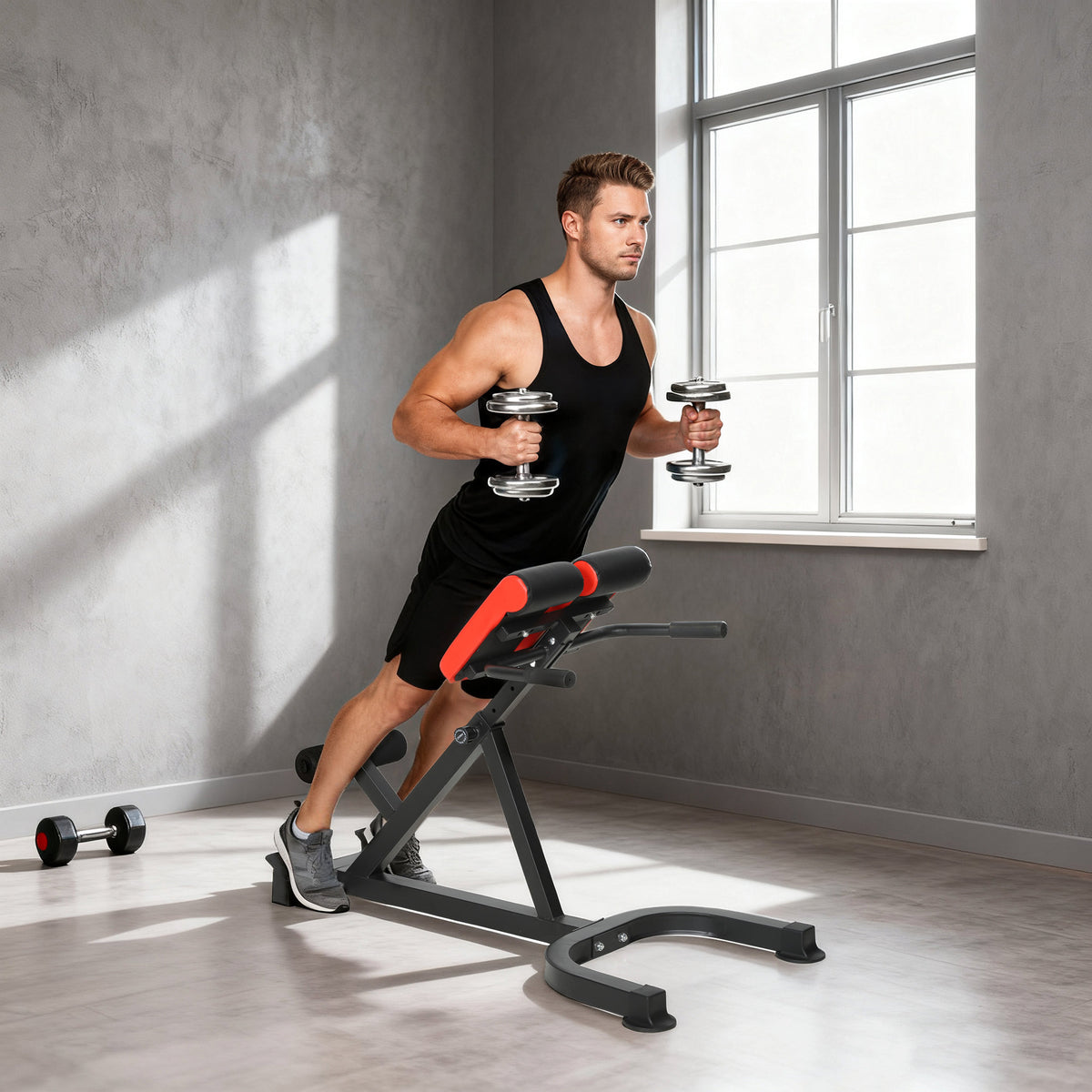 SPORTNOW 45-Degree Hyperextension Roman Chair, 5-Level Adjustable Back Extension Bench, Heavy-Duty Home Gym Equipment, Red