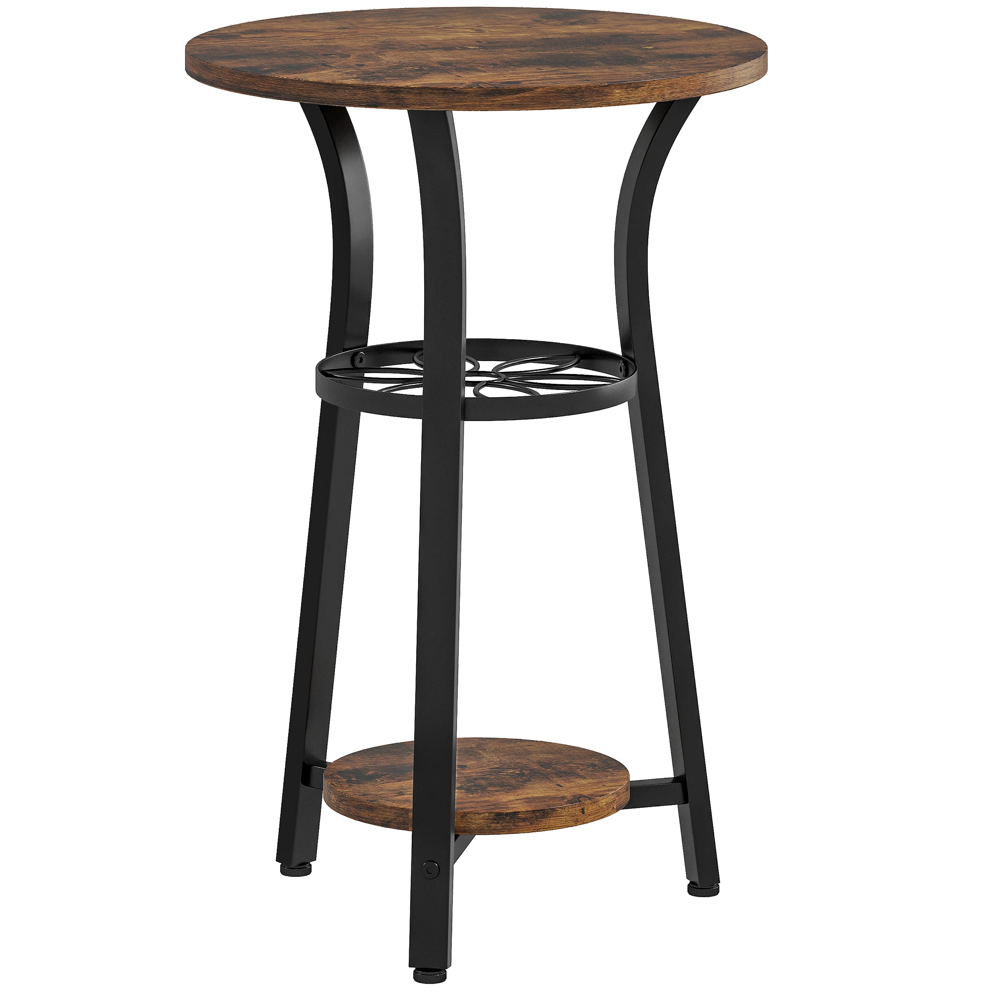HOMCOM Small Round Side Table with 3 Storage Shelves - Rustic Brown - North Peak Garden Furniture