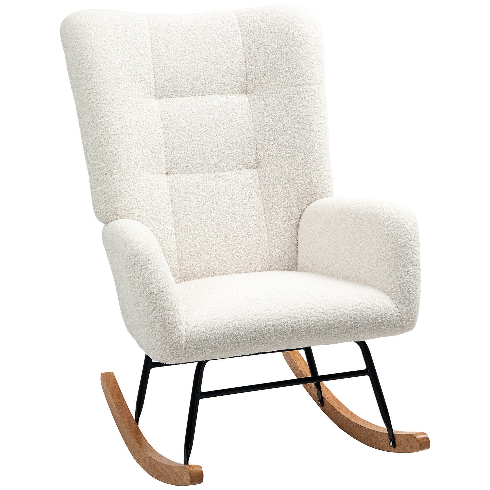 HOMCOM Teddy Fleece Rocking Chair - Cream White - North Peak Garden Furniture