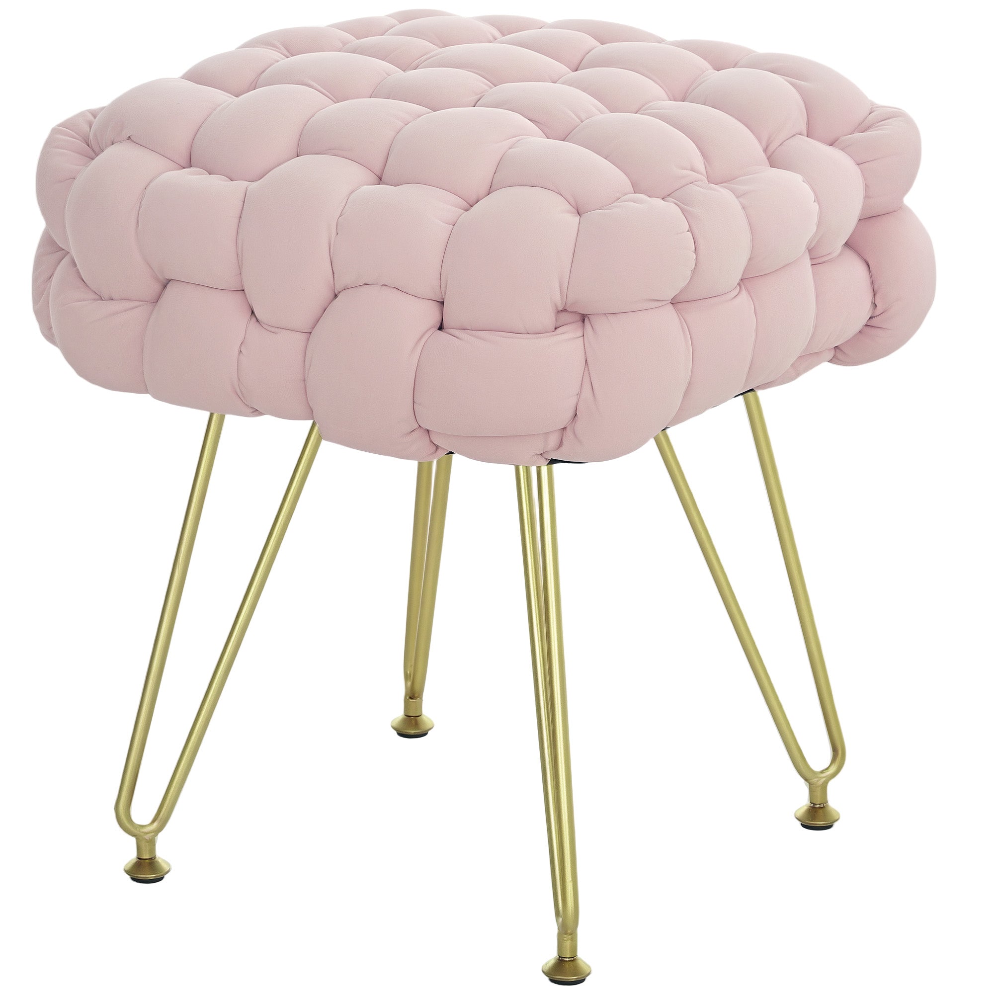 HOMCOM Velvet-Feel Bold Woven Footstool - Pink - North Peak Garden Furniture