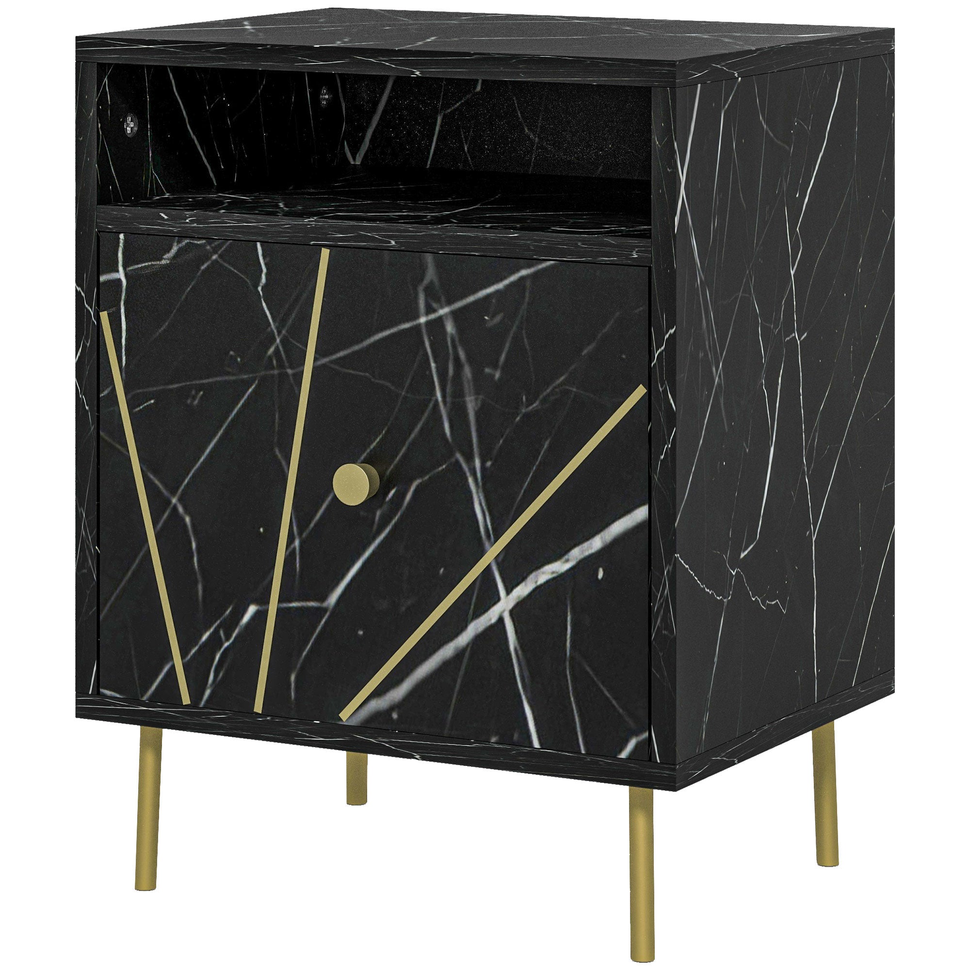 HOMCOM Elegant Bedside with Storage - Black/Gold Tone - North Peak Garden Furniture