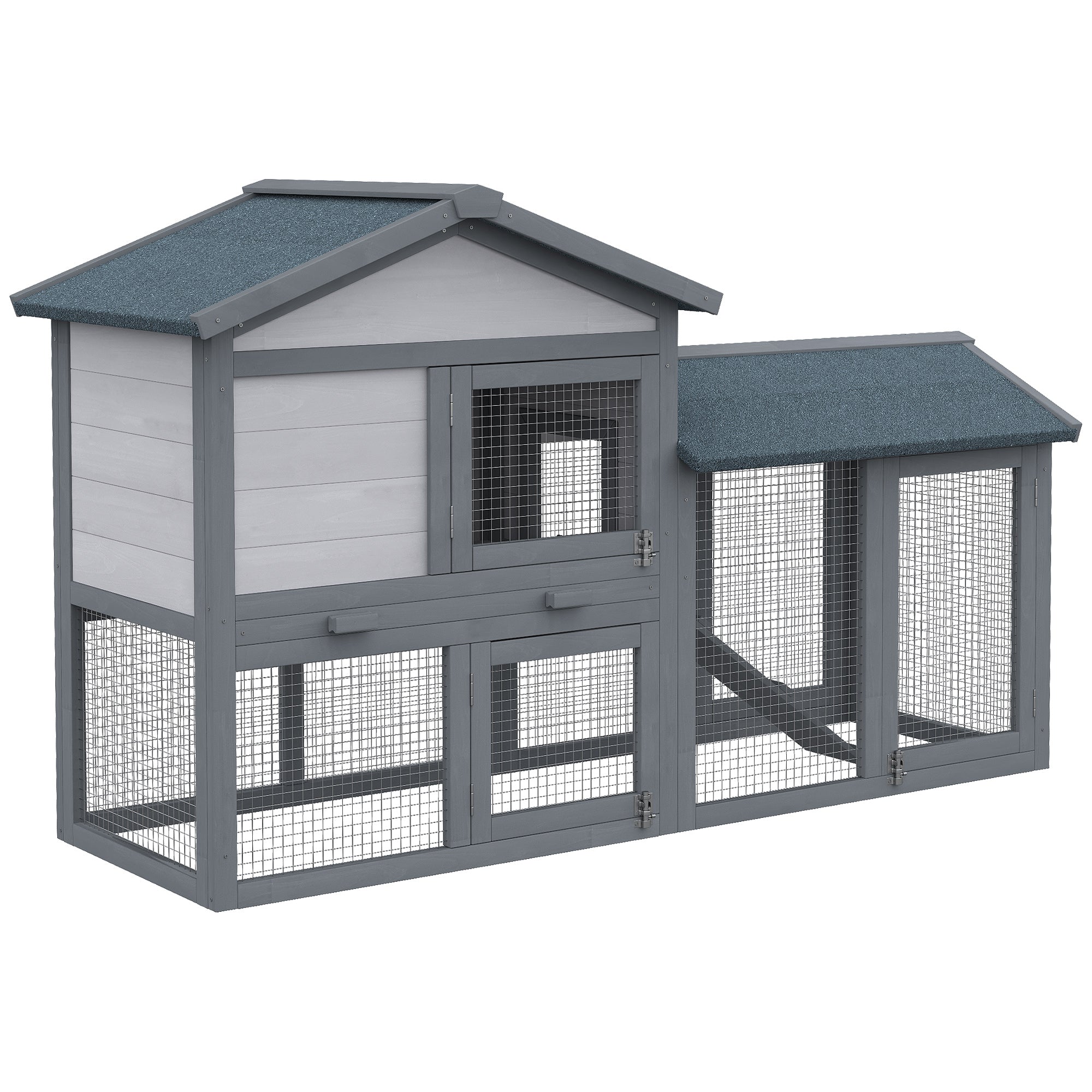 PawHut Wooden Rabbit Hutch Outdoor, Double Tier Guinea Pig Hutch, Small Animal House Water-Resistant Roof Ramp 147 x 54 x 84 cm - North Peak Garden Furniture