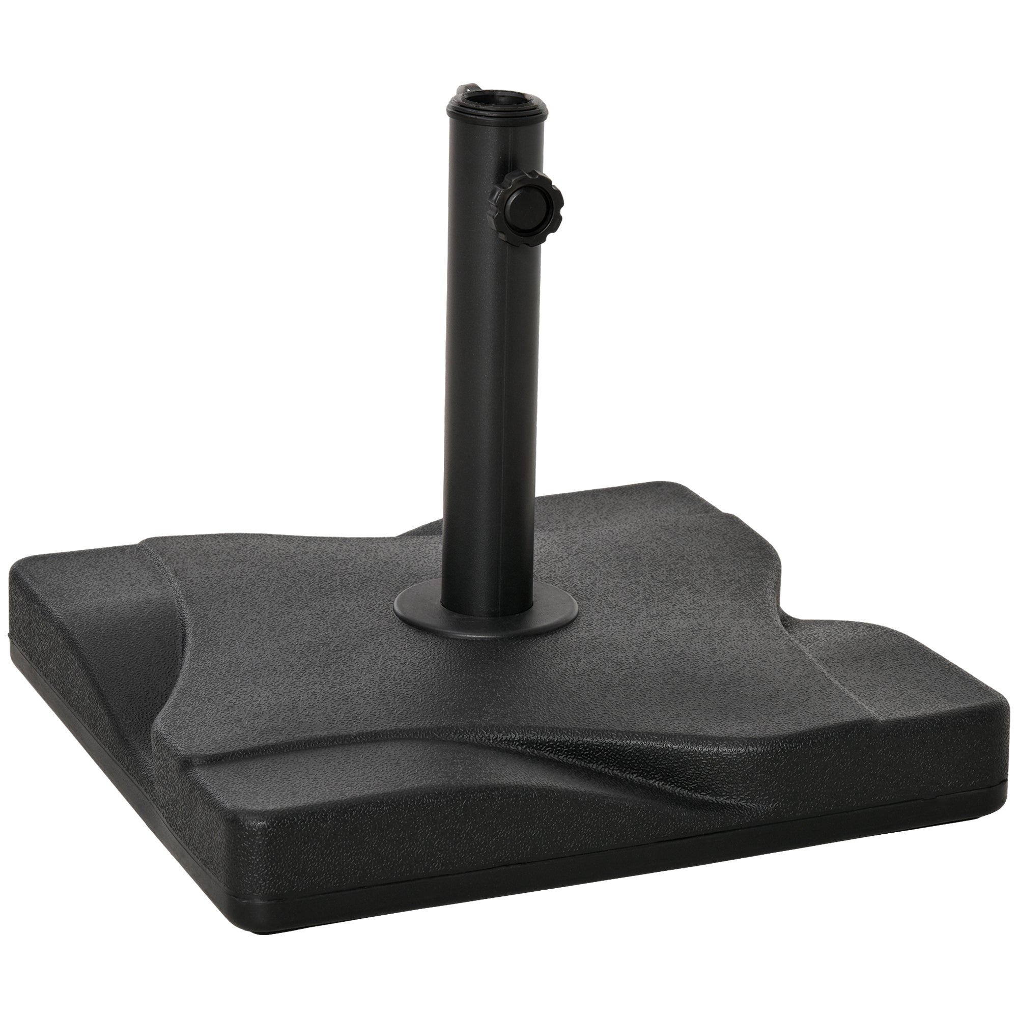 Outsunny 20kg Square Parasol Base Outdoor Garden Cement Umbrella Weight Stand Holder, Fits Φ32mm,Φ38mm,Φ48mm Pole - Black - North Peak Garden Furniture