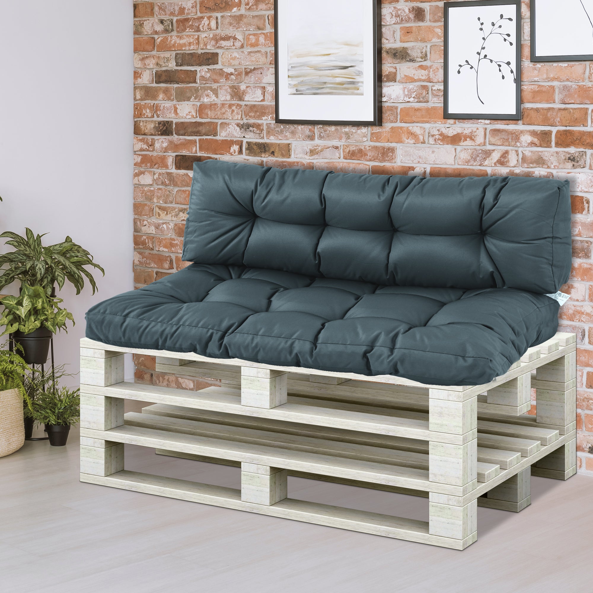 Outsunny 2Pcs Garden Tufted Pallet Cushion Seat Pad Back Cushion Patio for Indoor Outdoor Use, Dark Grey - North Peak Garden Furniture