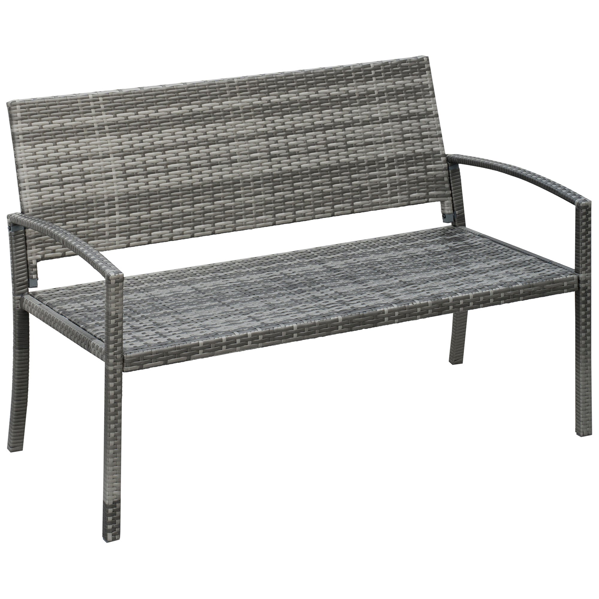 Outsunny Patio Rattan 2 Seater Garden Bench Wicker Weave Love Seater Armchair Furniture Outdoor Garden Conservatory Chair Grey - North Peak Garden Furniture