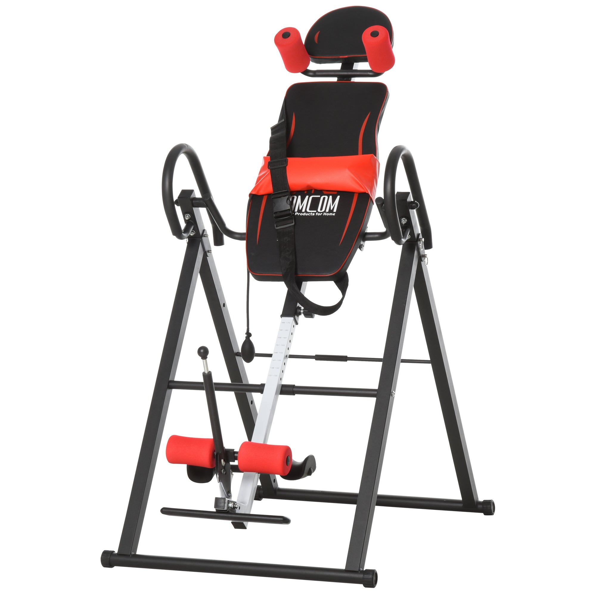 HOMCOM Gravity Inversion Table with Safety Belt Adjustable Hand Stand for Muscle Pain Relief, Red - North Peak Garden Furniture