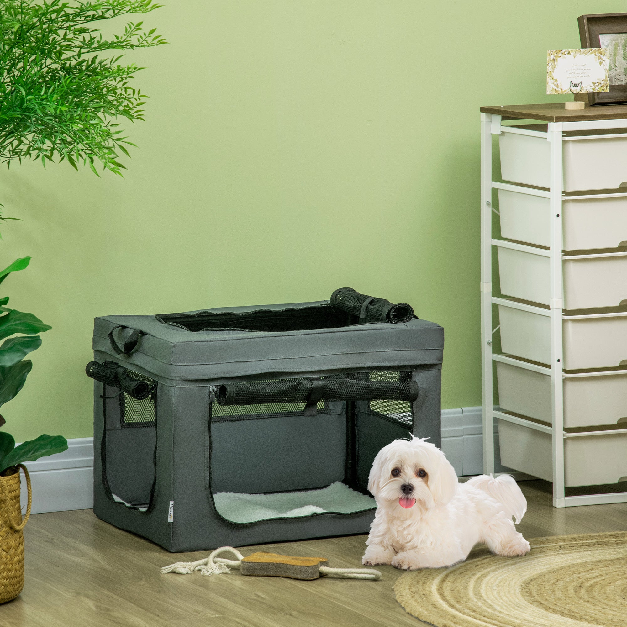 PawHut 60cm Pet Carrier, with Cushion, for Miniature Dogs - Grey