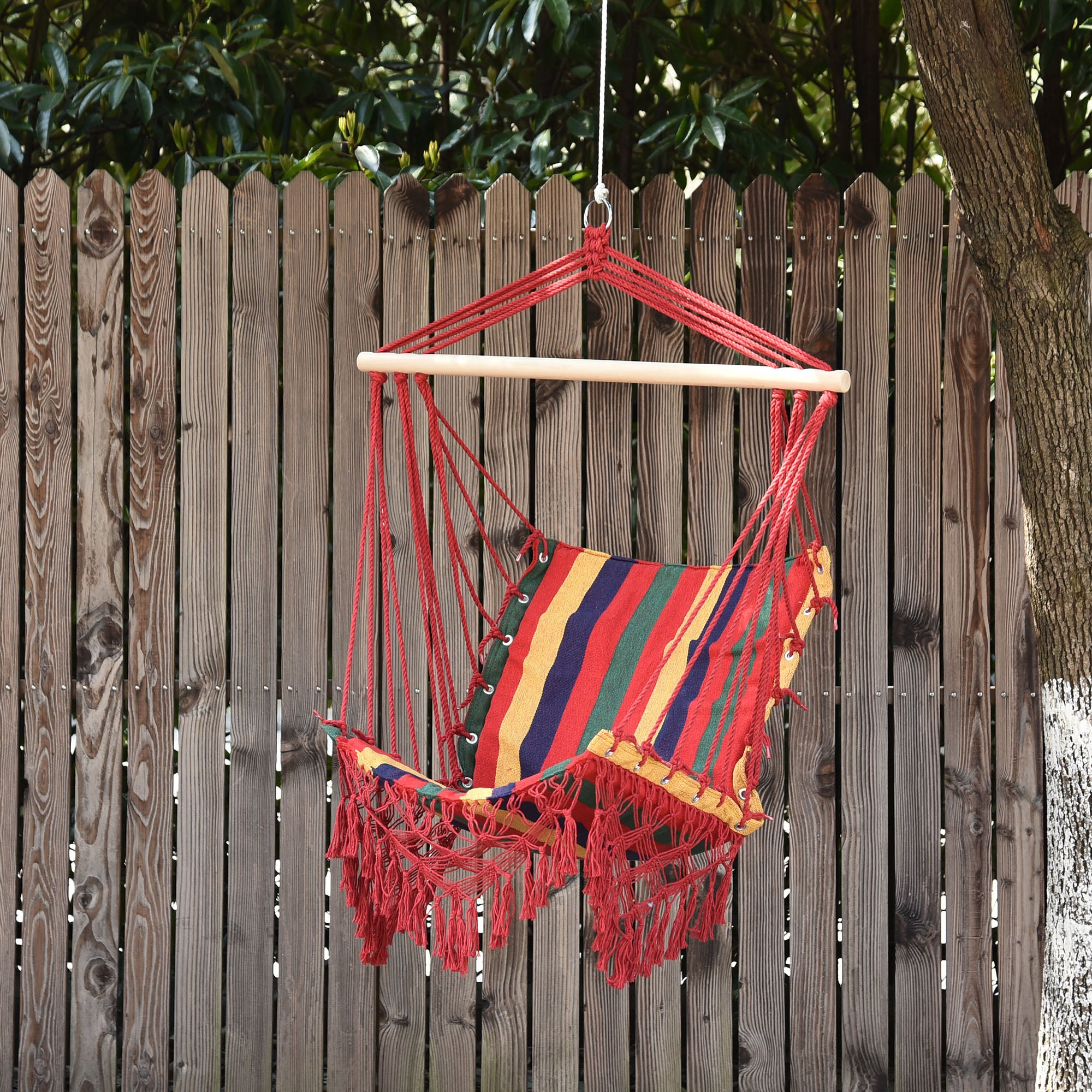 Outsunny Hammock Chair Swing Colourful Striped Tree Hanging Seat Porch Indoor Outdoor Fabric Garden Furniture - North Peak Garden Furniture