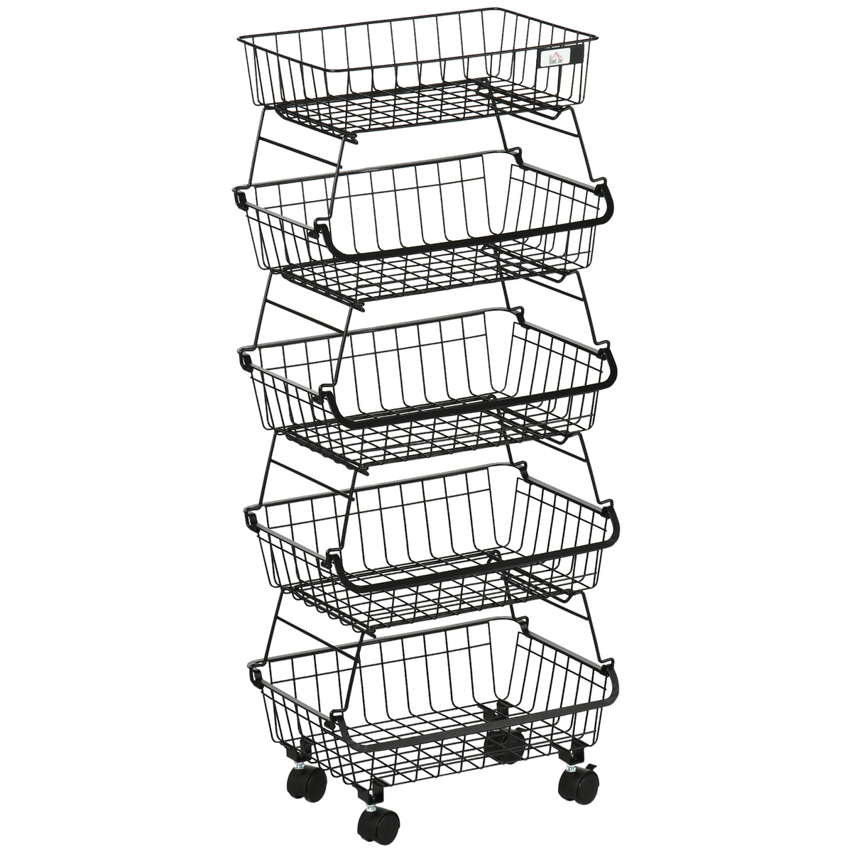 HOMCOM 5 Tier Storage Trolley, Stackable Fruit Vegetable Cart for Kitchen, Living Room, 40 x 2 x 97 cm, Black