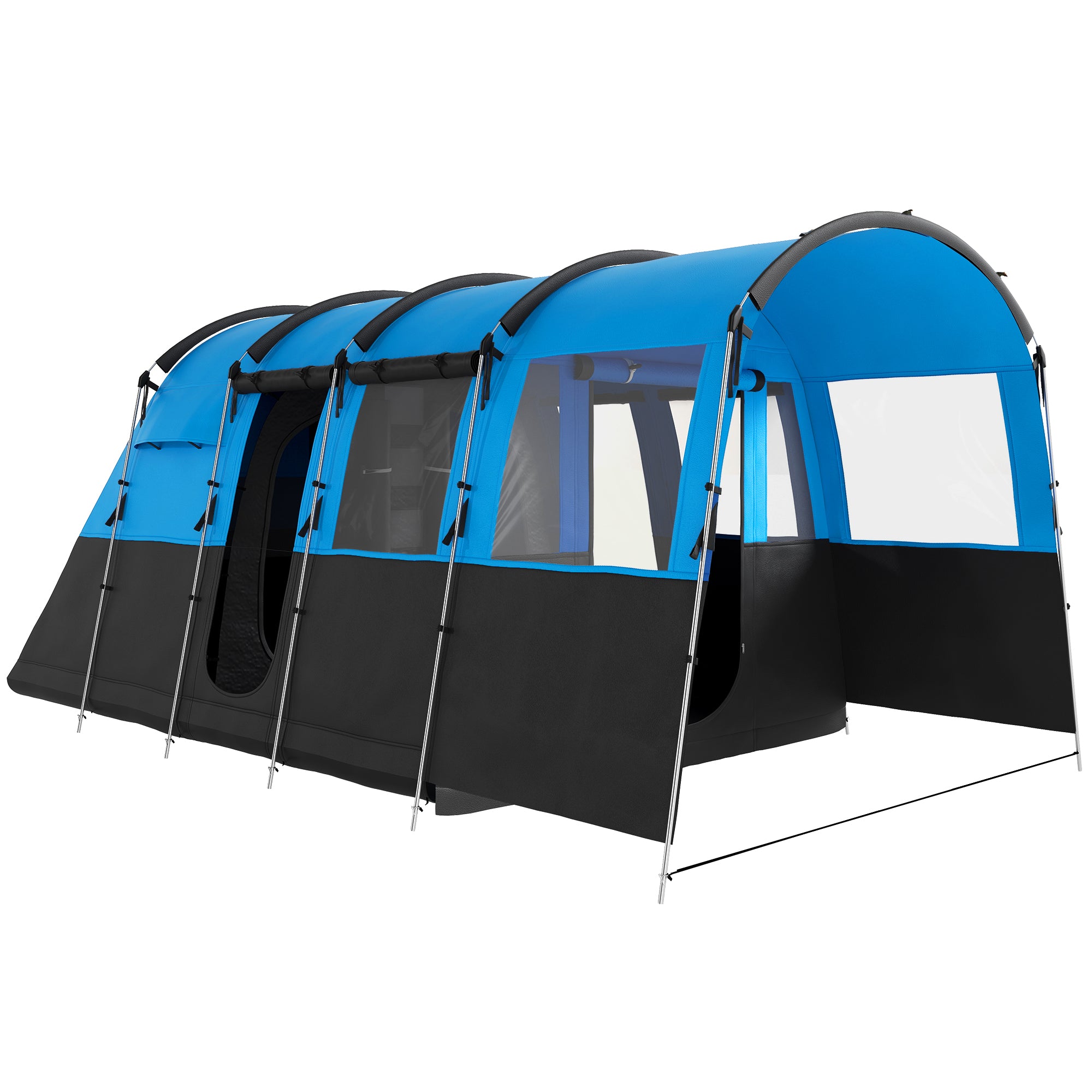 Outsunny 8-Person Camping Tent, Waterproof Family Tent, Tunnel Design, 4 Large Windows, Sleeping Cabins 3000mm Water Column Blue - North Peak Garden Furniture