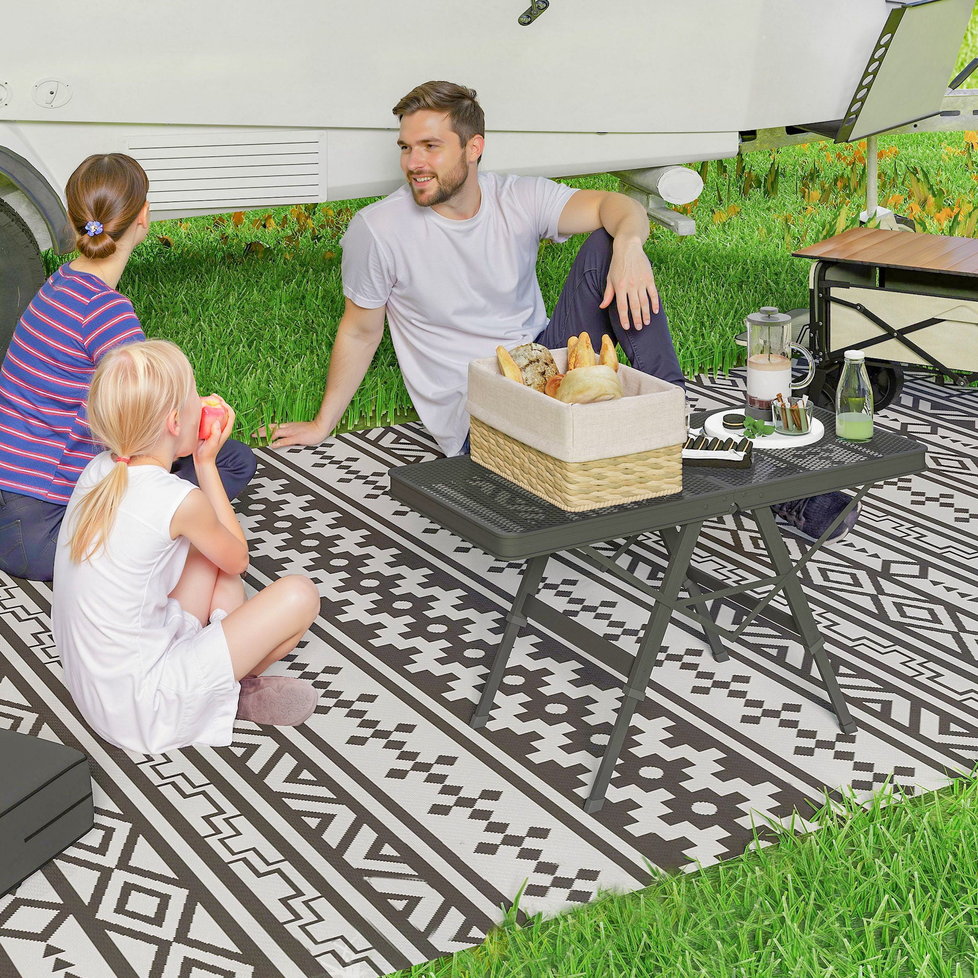 Outsunny 3 ft Folding Camping Table w/ Adjustable Heights, Portable Lightweight Outdoor Folding Picnic Table with Metal Mesh Desktop & Aluminium Legs for Picnic, Garden, Party, Black - North Peak Garden Furniture