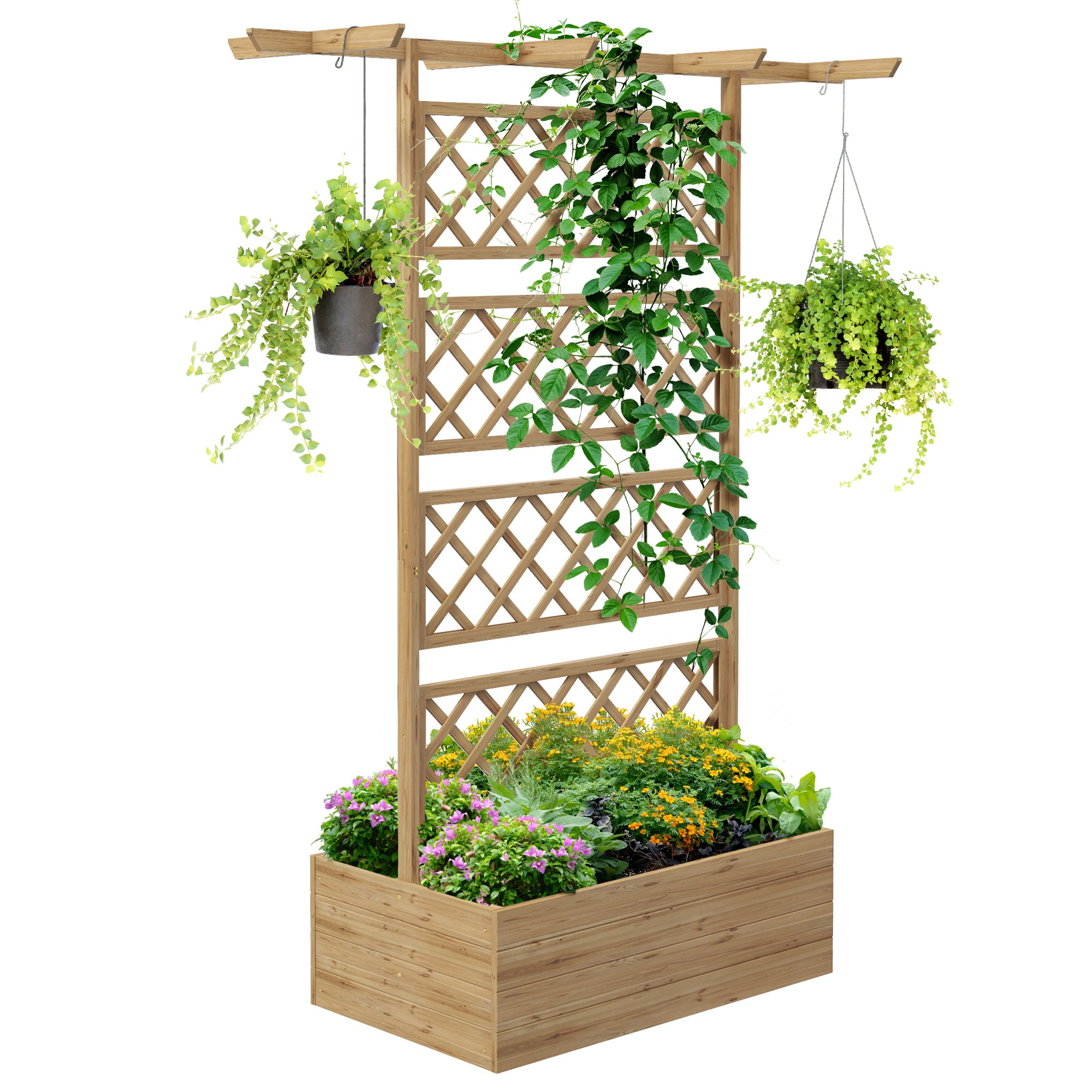 Outsunny Wooden Trellis Planter Box, Raised Garden Bed to Grow Vegetables, Herbs and Flowers, Natural Tone - North Peak Garden Furniture