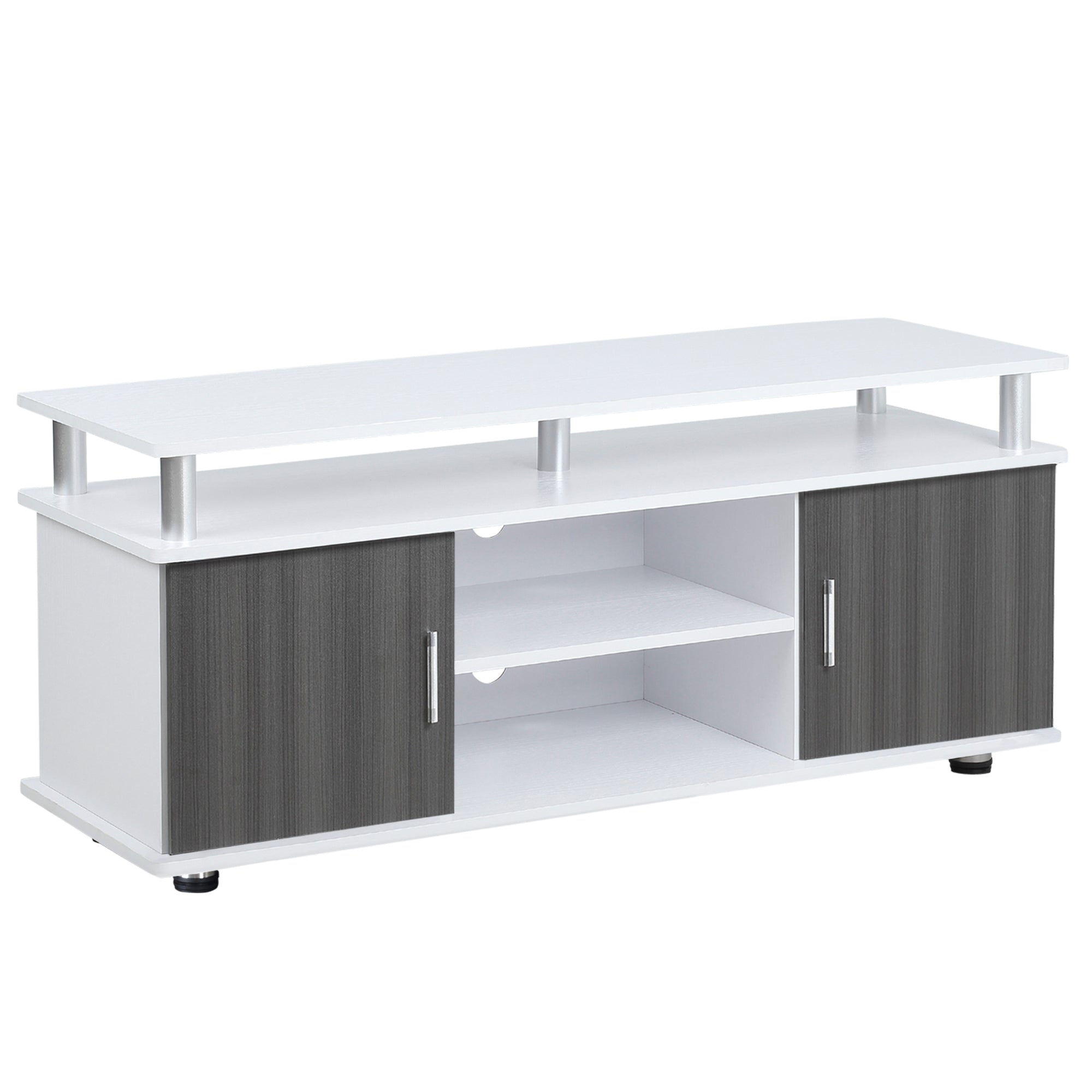 HOMCOM TV Cabinet Unit for TVs up to 50'' with Storage Shelf and Cupboards, Living Room Entertainment Center Media Console, Grey and White - North Peak Garden Furniture