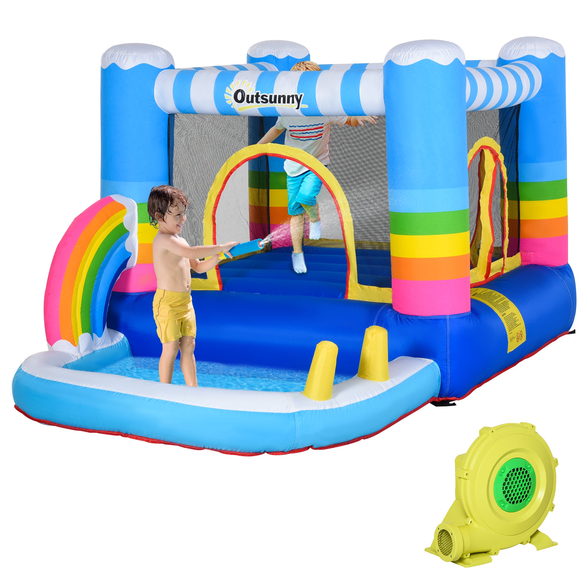 Outsunny Kids Bounce Castle Inflatable House with Trampoline Pool Climbing Wall with Inflator Carrybag, 2.8 x 1.7 x 1.55m - North Peak Garden Furniture
