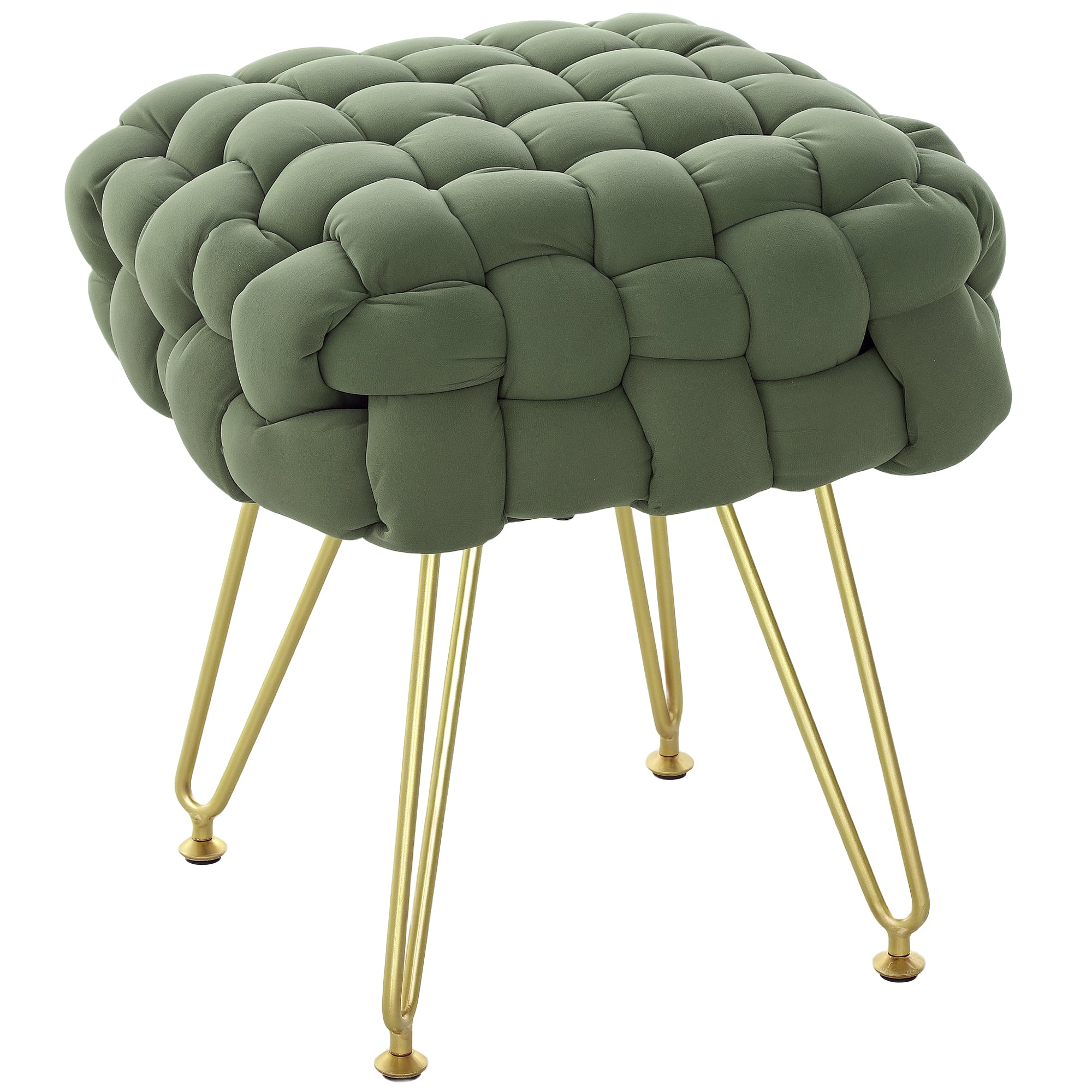 HOMCOM Velvet-Feel Bold Woven Footstool - Green - North Peak Garden Furniture