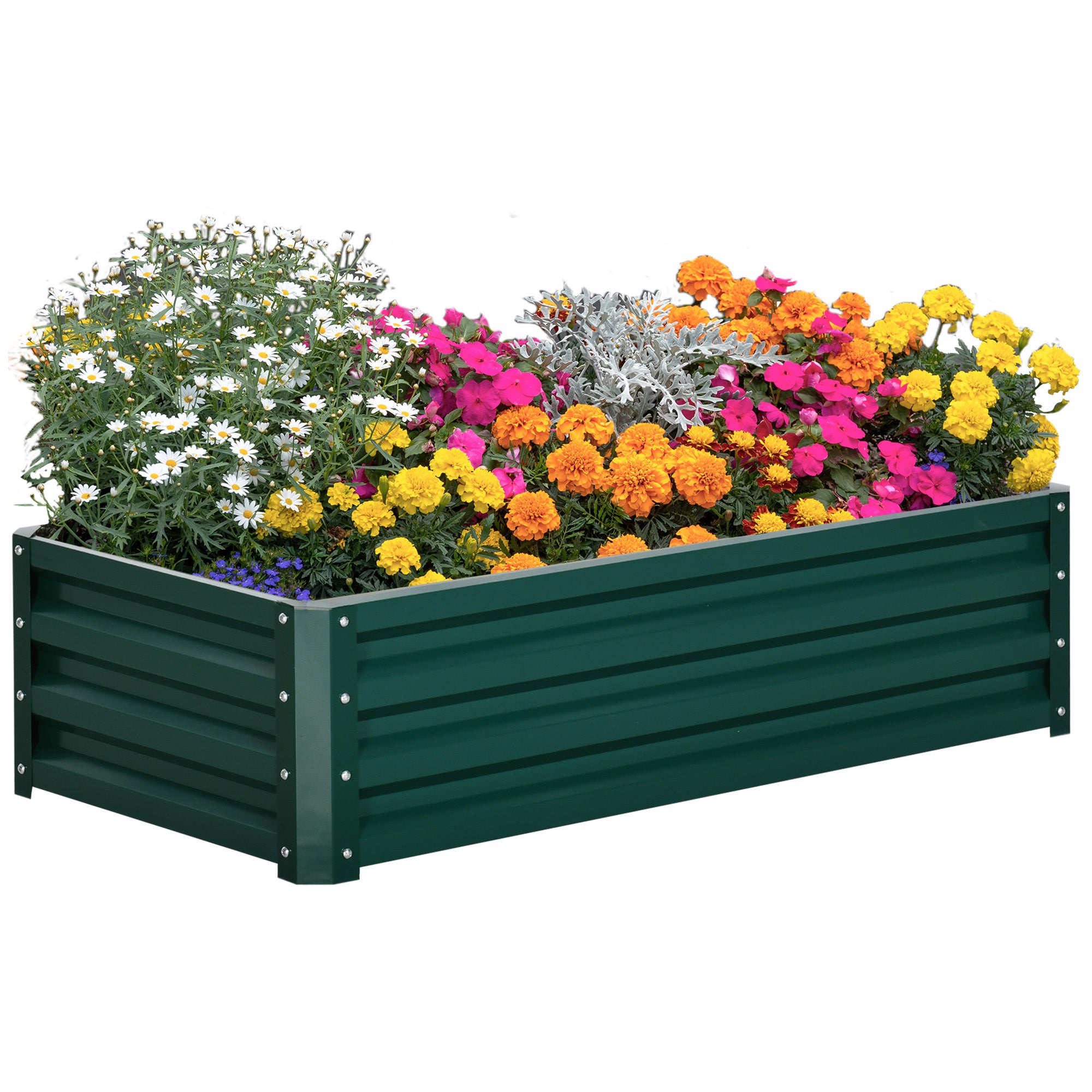 Outsunny Raised Beds for Garden, Galvanized Outdoor Planters, for Herbs and Vegetables, Use for Patio, Backyard, Balcony, Green - North Peak Garden Furniture