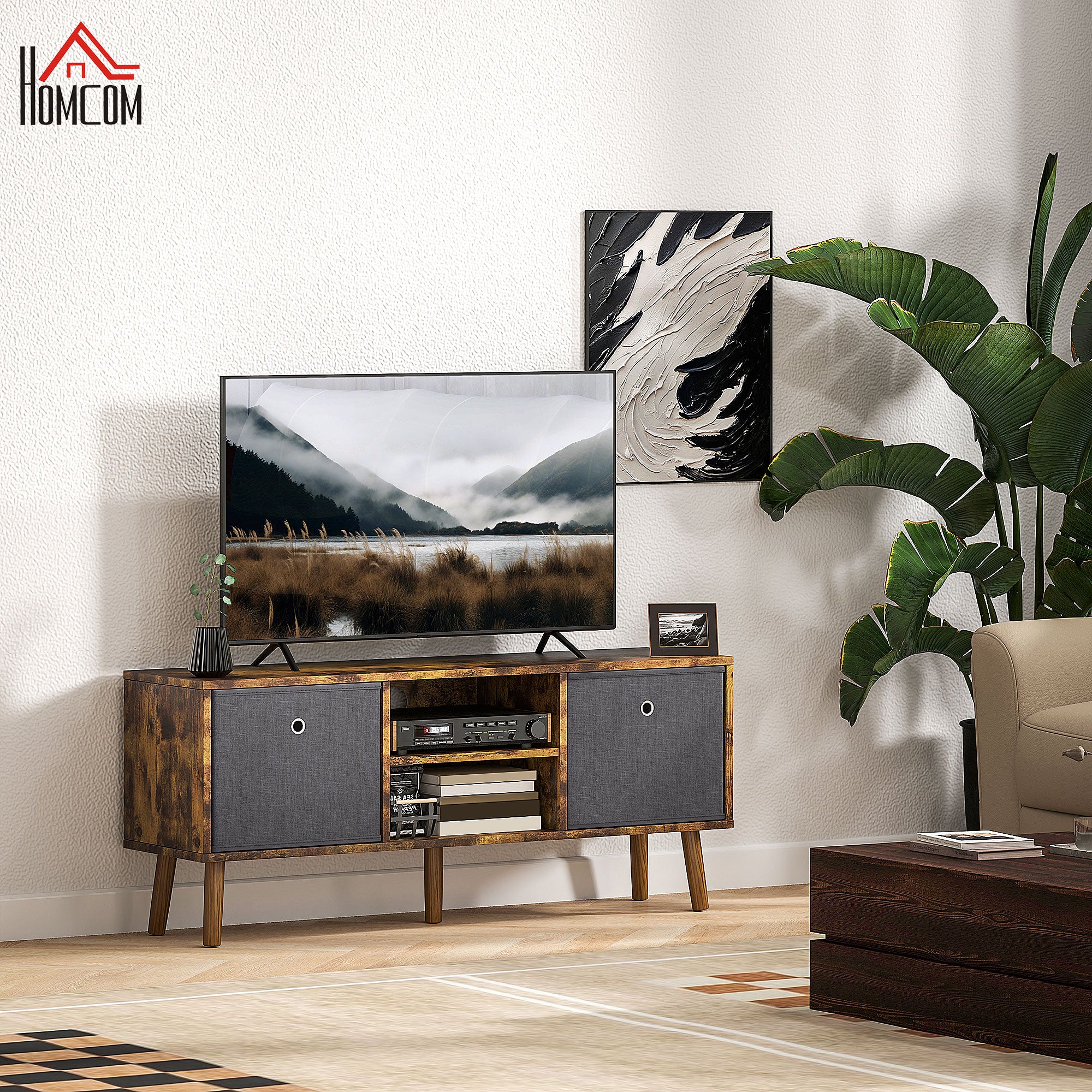 HOMCOM TV Cabinet Stand Unit for TVs up to 50'' with Foldable Drawers, Entertainment Centre for Living Room Rustic Brown - North Peak Garden Furniture
