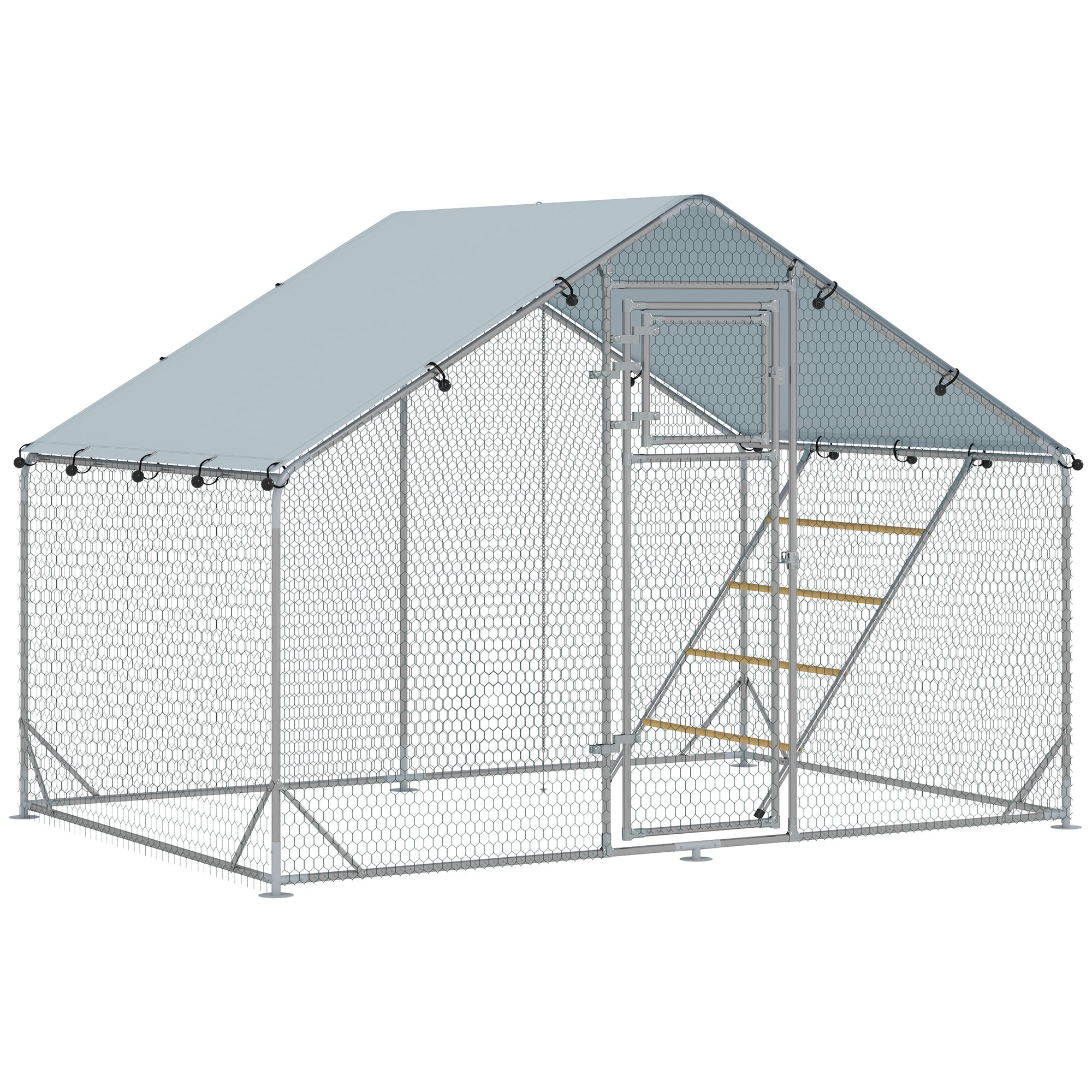 PawHut Walk in Chicken Run w/ Cover, Feeding Door, Hanging Feeder, Perch, for 6-8 Poultry