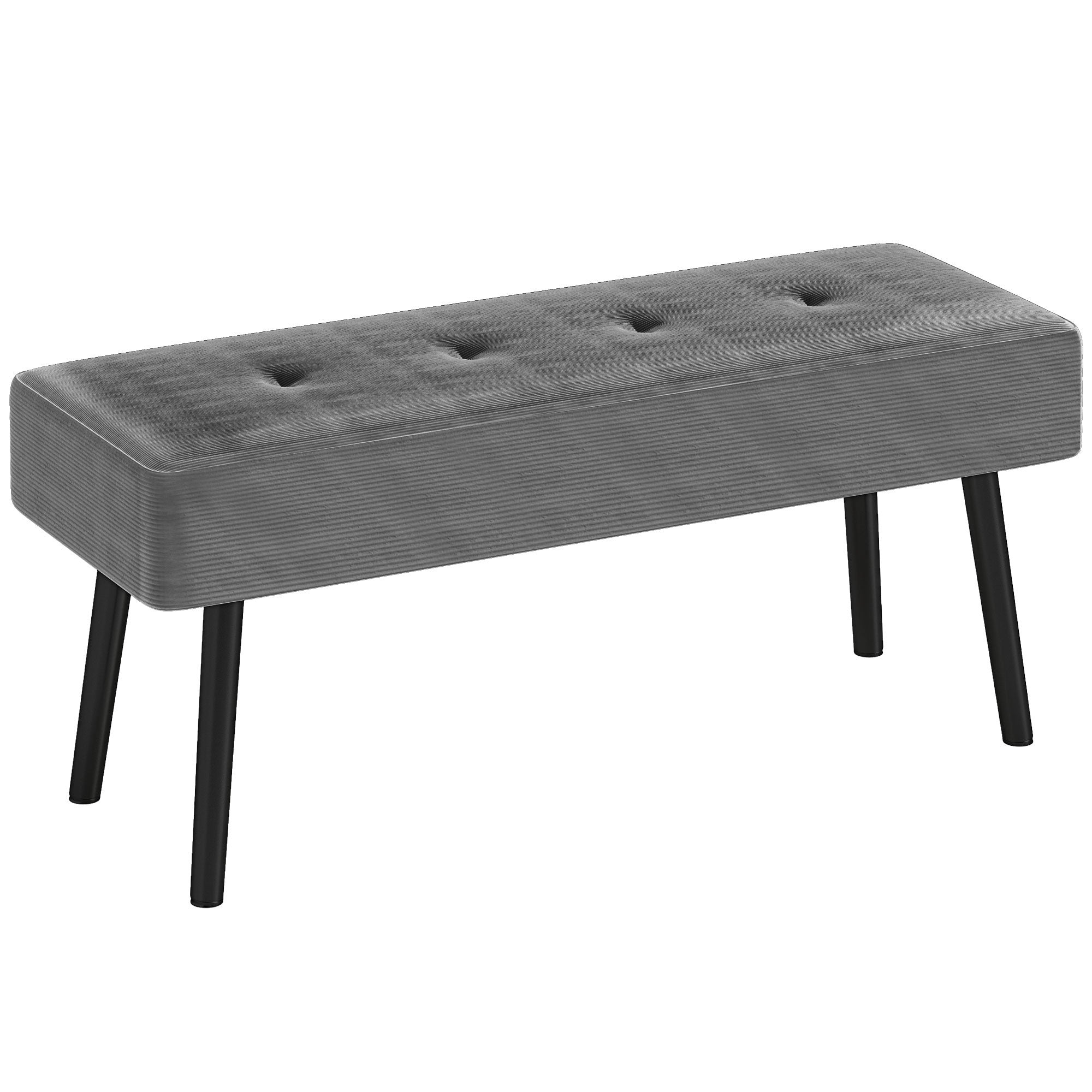 HOMCOM End of Bed Bench, Corduroy Bedroom Bench with Thick Padding and Steel Legs, Tufted Window Seat for Entryway, Living Room, Grey - North Peak Garden Furniture