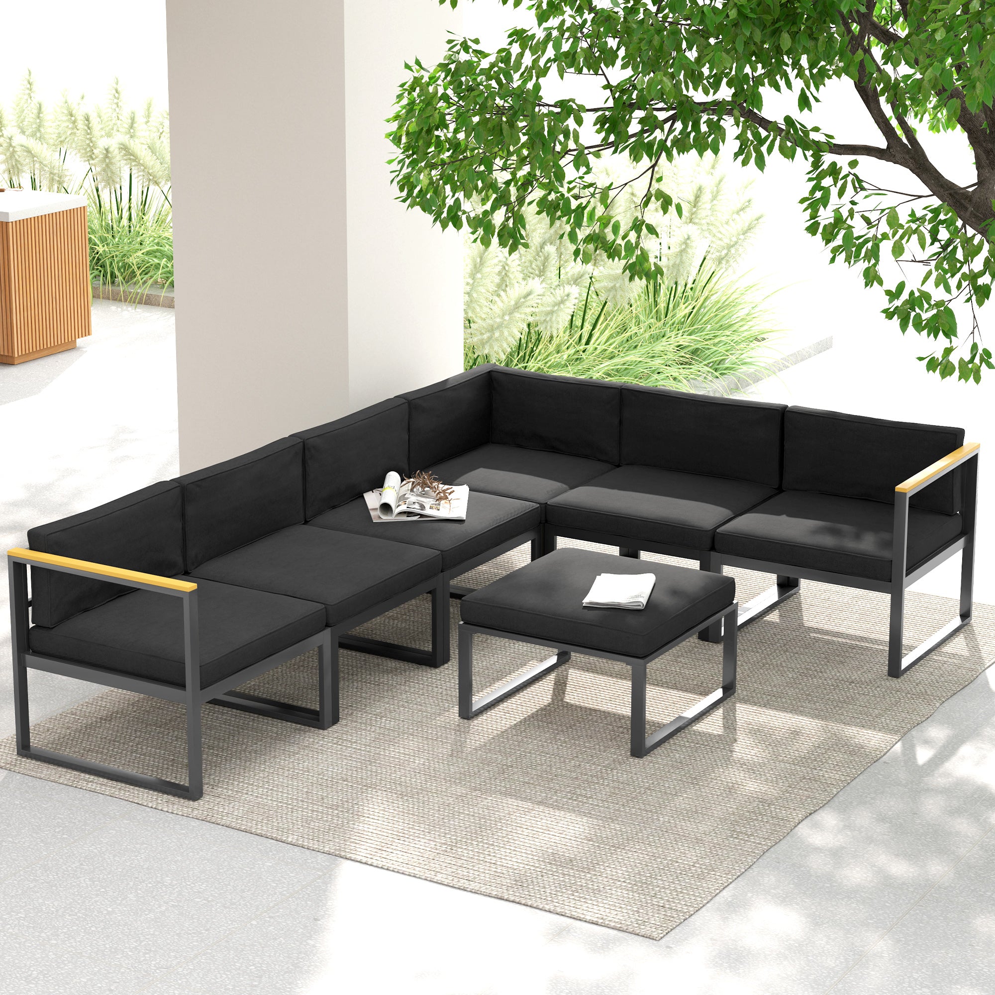 Outsunny Replacement Cushions for Rattan Furniture, 14 Piece Outdoor Seat Cushion Pad for Patio Conversation Set, 7 Seat Cushions and 7 Back Cushions, Black - North Peak Garden Furniture