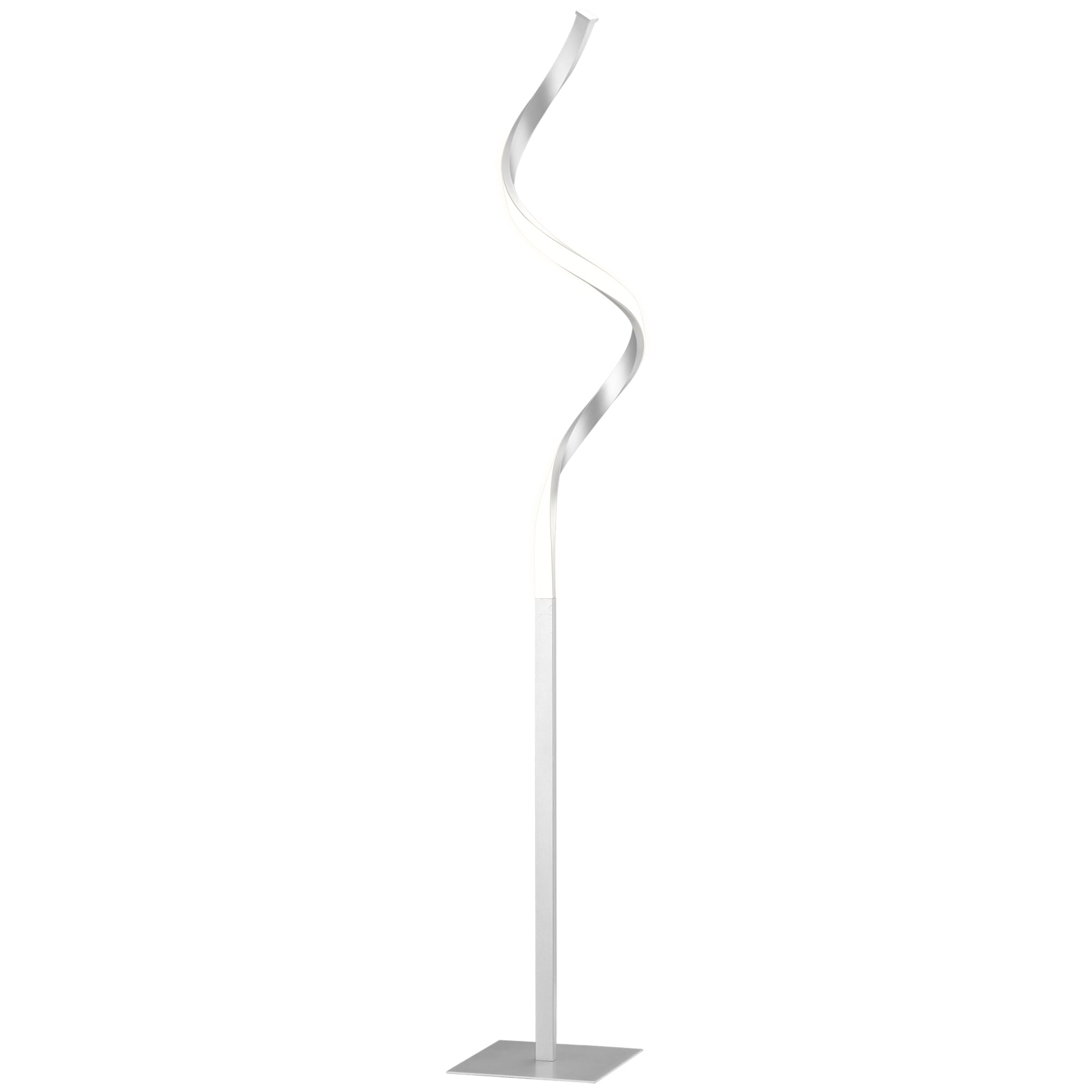 HOMCOM Dimmable Floor Lamp for Living Room, Modern Spiral Standing Lamp with 3 Adjustable Brightness and Square Base, Silver - North Peak Garden Furniture