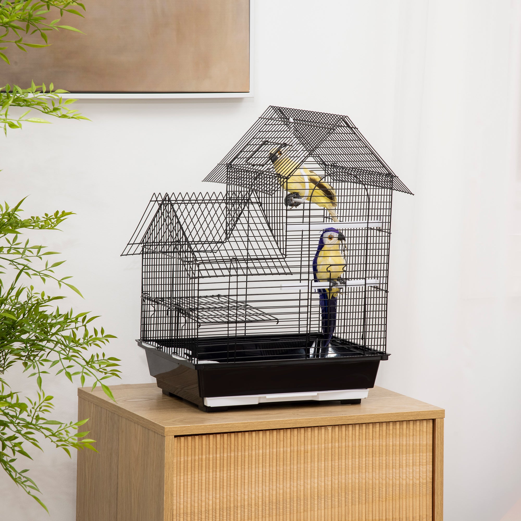 PawHut Metal Bird Cage for Finch, Canary w/ Food Containers, Swing Ring, Tray Handle, 39 x 33 x 47cm - North Peak Garden Furniture
