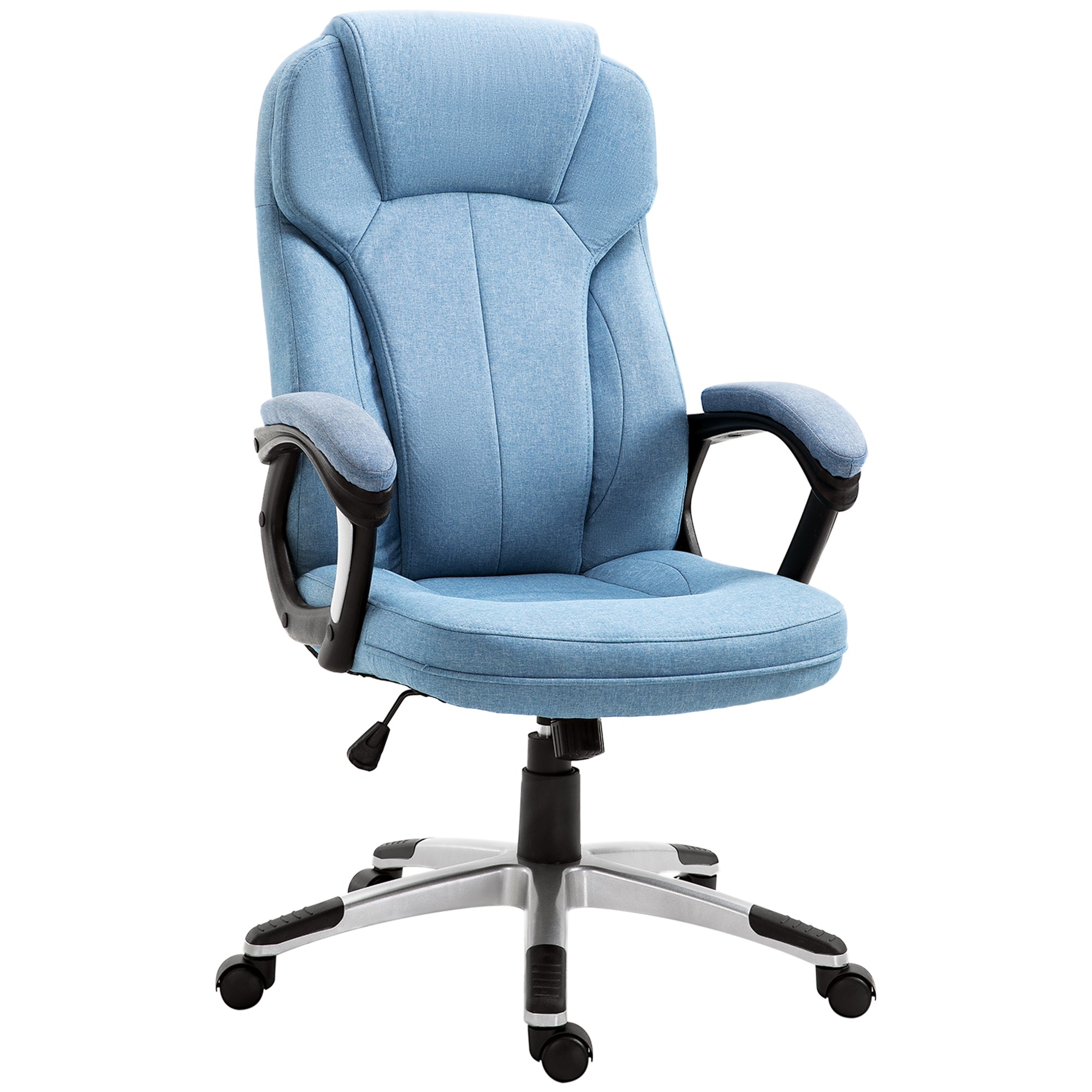 Vinsetto Office Chair, Linen Fabric Desk Chair, Height Adjustable Computer Chair with Padded Armrests, Swivel Wheels and Tilt Function, Blue - North Peak Garden Furniture