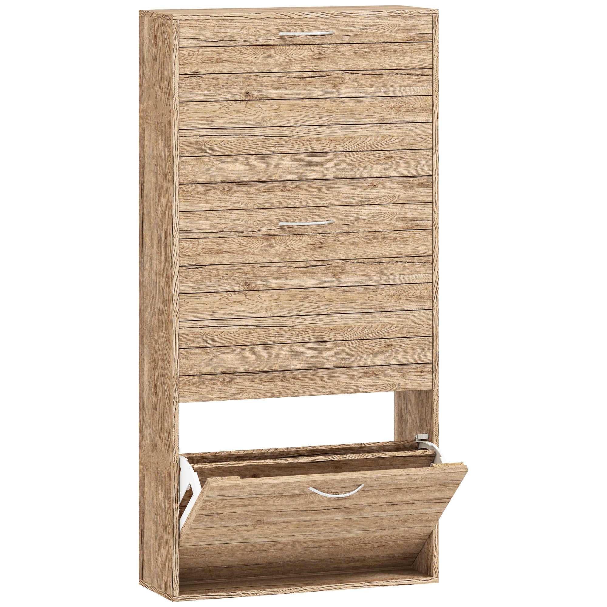 HOMCOM 12-Shoe Flip Drawer Storage Cabinet - Brown Wood-Effect