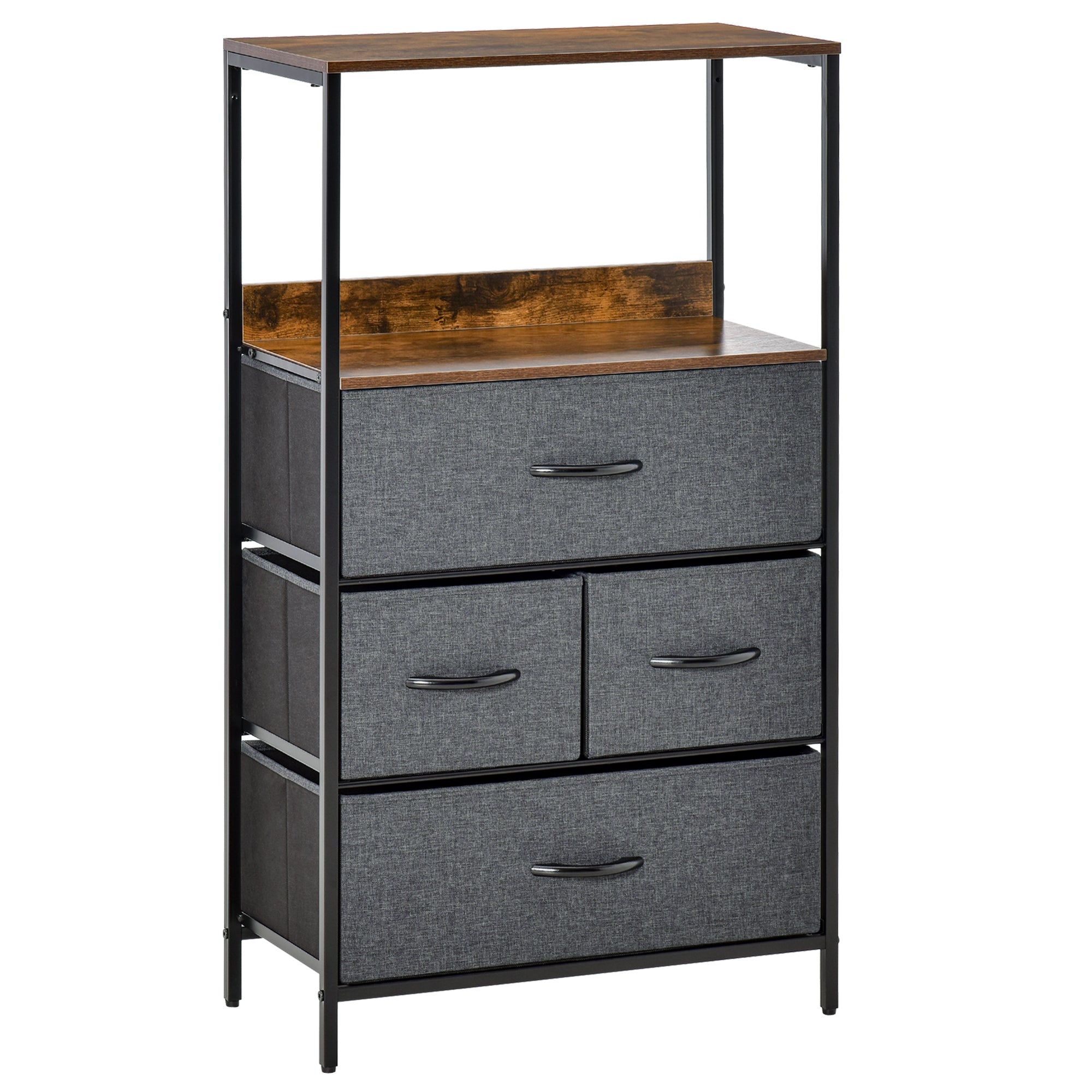 HOMCOM 4 Drawer Storage Chest Unit Home Cabinet w/ Shelves Home Living Room Bedroom Entryway Living Furniture, Black - North Peak Garden Furniture