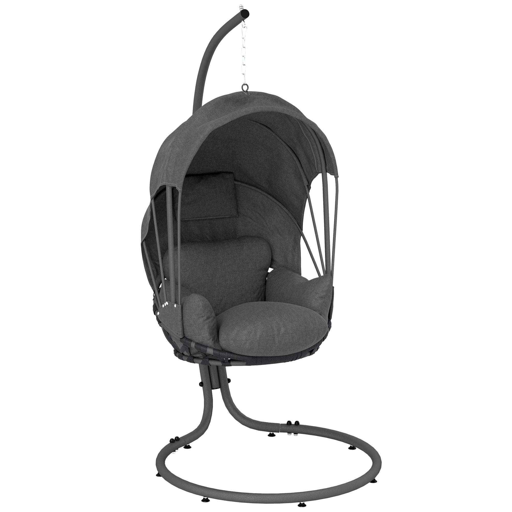 Outsunny Hanging Egg Chair Swing Hammock Chair with Stand, Cushion and Retractable Canopy, for Indoor and Outdoor, Grey - North Peak Garden Furniture