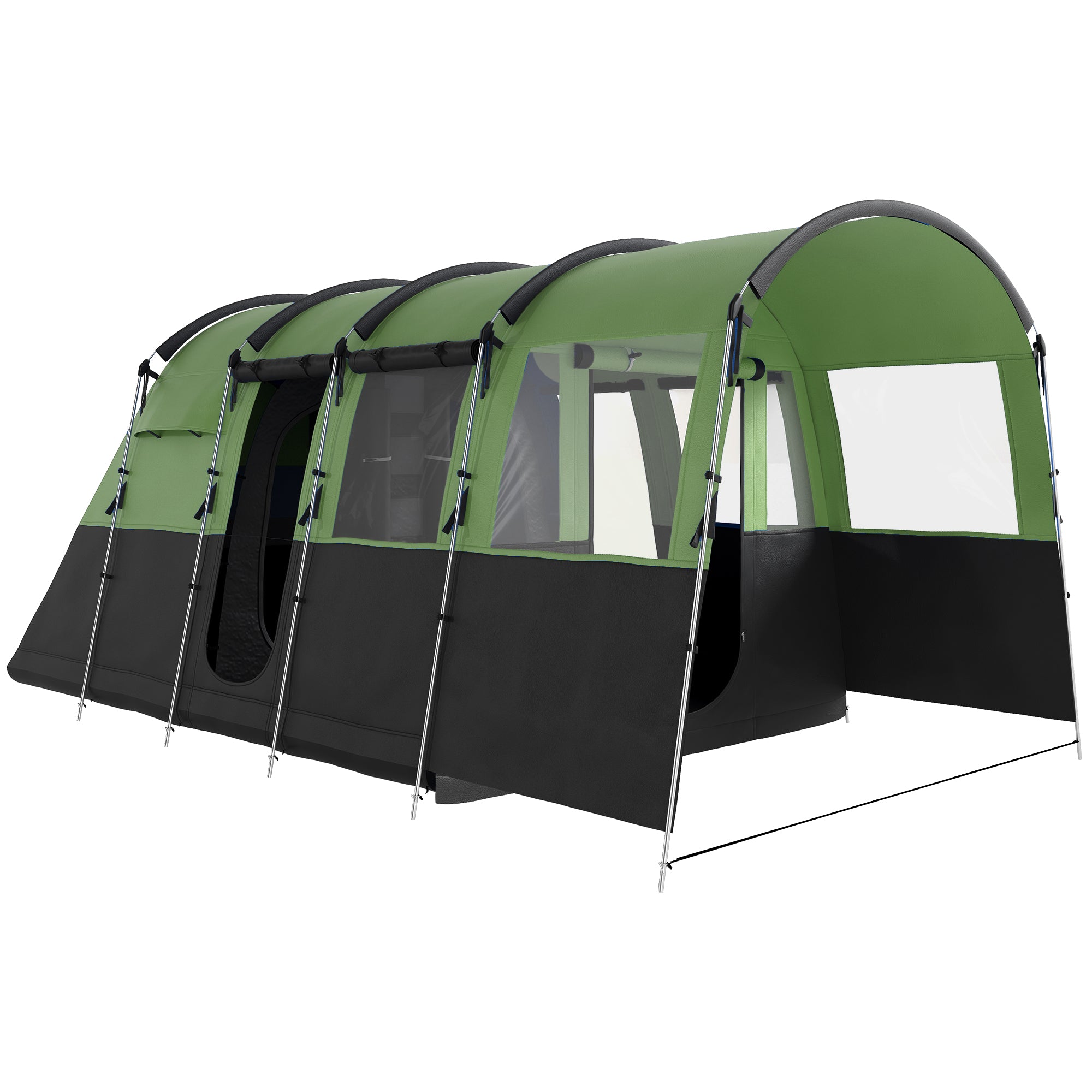 Outsunny 8-Person Camping Tent, Waterproof Family Tent, Tunnel Design, 4 Large Windows, Sleeping Cabins 3000mm Water Column Green - North Peak Garden Furniture