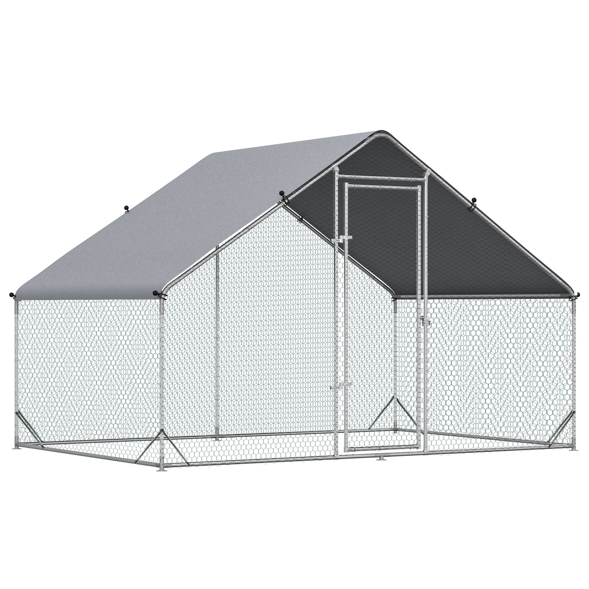 PawHut Chicken Run Galvanised Walk-in Chicken Coop Hen Poultry House Cage Rabbit Hutch Pet Playpen Garden w/ Water-Resist Cover, 3 x 2 x 2m - North Peak Garden Furniture