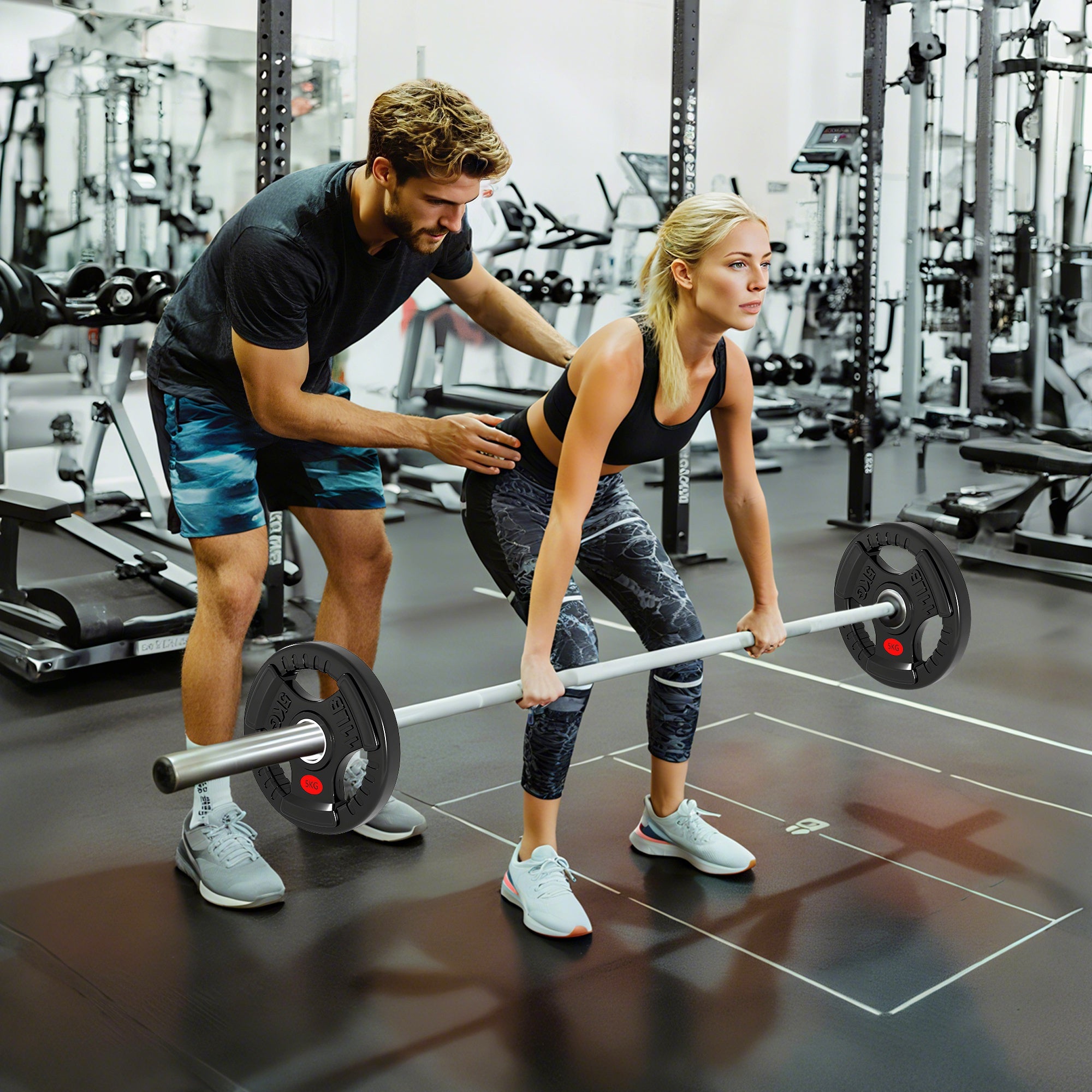 SPORTNOW Olympic Weight Plates, 2"/5cm Weight Disc Pair with Tri-Grips, 2 x 5kg Dumbbell Plates for Weightlifting and Strength Training Home Gym Fitness Workout, Black