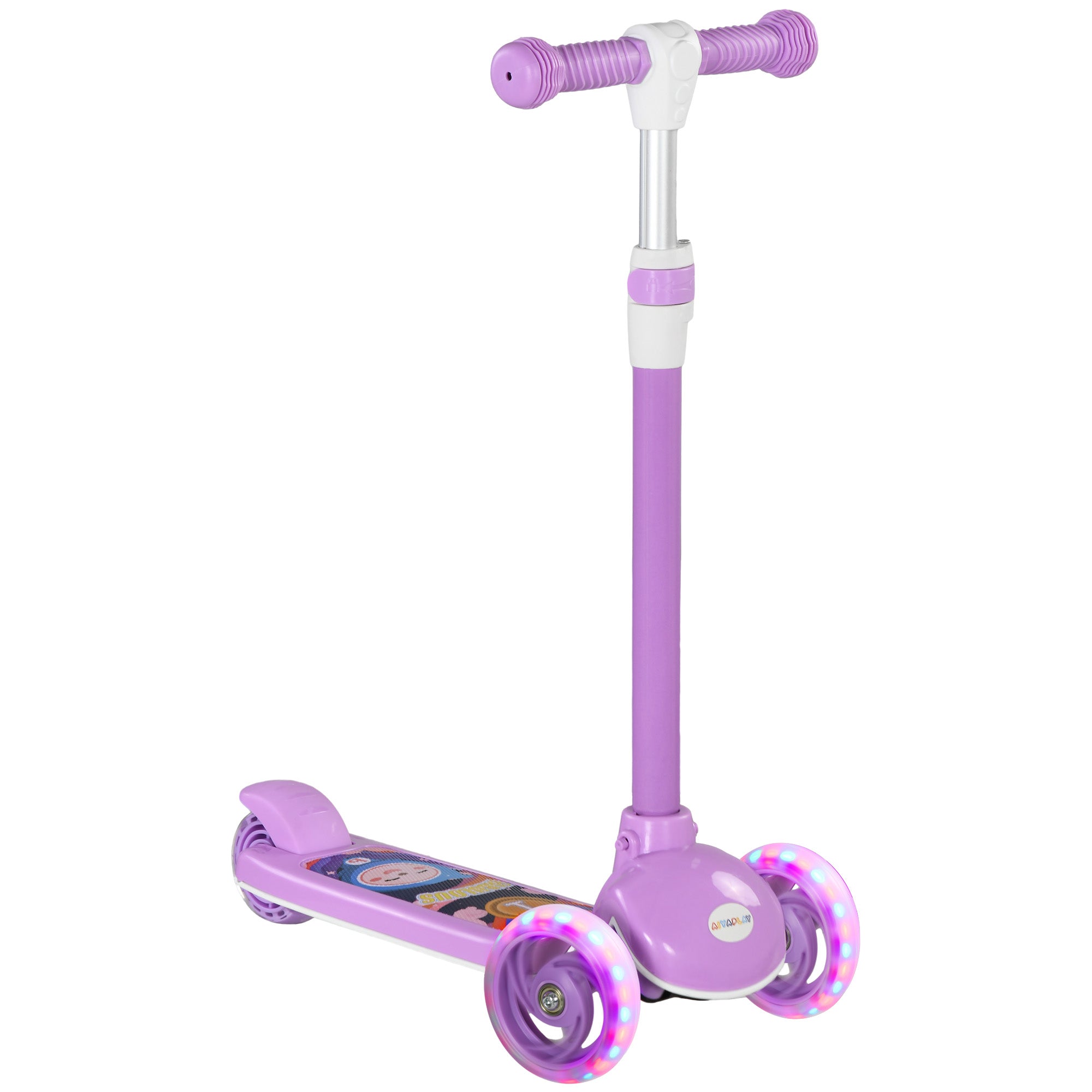 AIYAPLAY Kids 3 Wheel Scooter for 2-6 Years Old w/ Adjustable Height, LED Light, TPE Handlebar, Purple - North Peak Garden Furniture