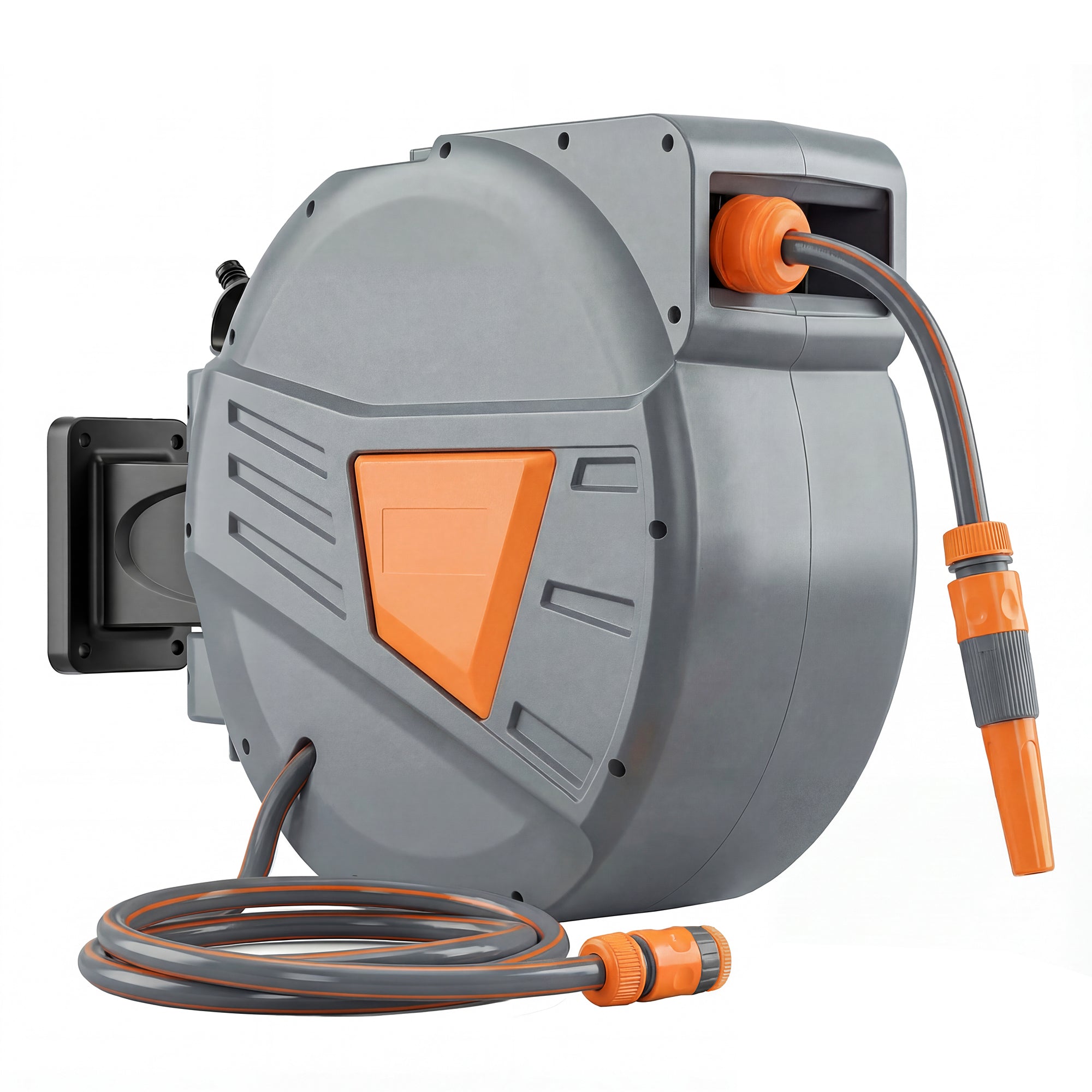 Outsunny Retractable Hose Reel Wall Mounted, 30+2m Garden Hose Pipe Reel with Auto Retraction, Self-Locking, Orange