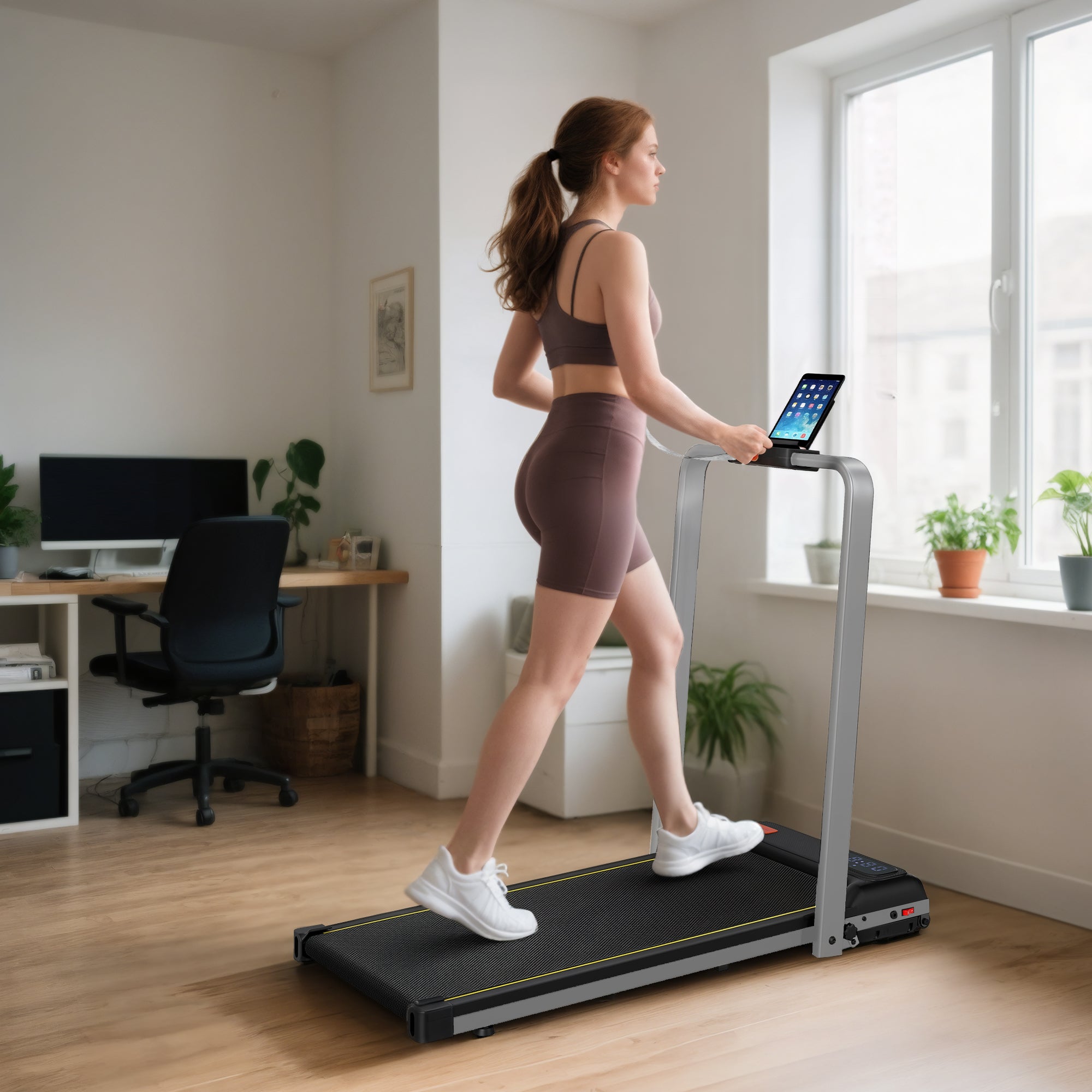 SPORTNOW Folding Walking Treadmill, Under Desk Walking Pad with Incline, Silver Tone